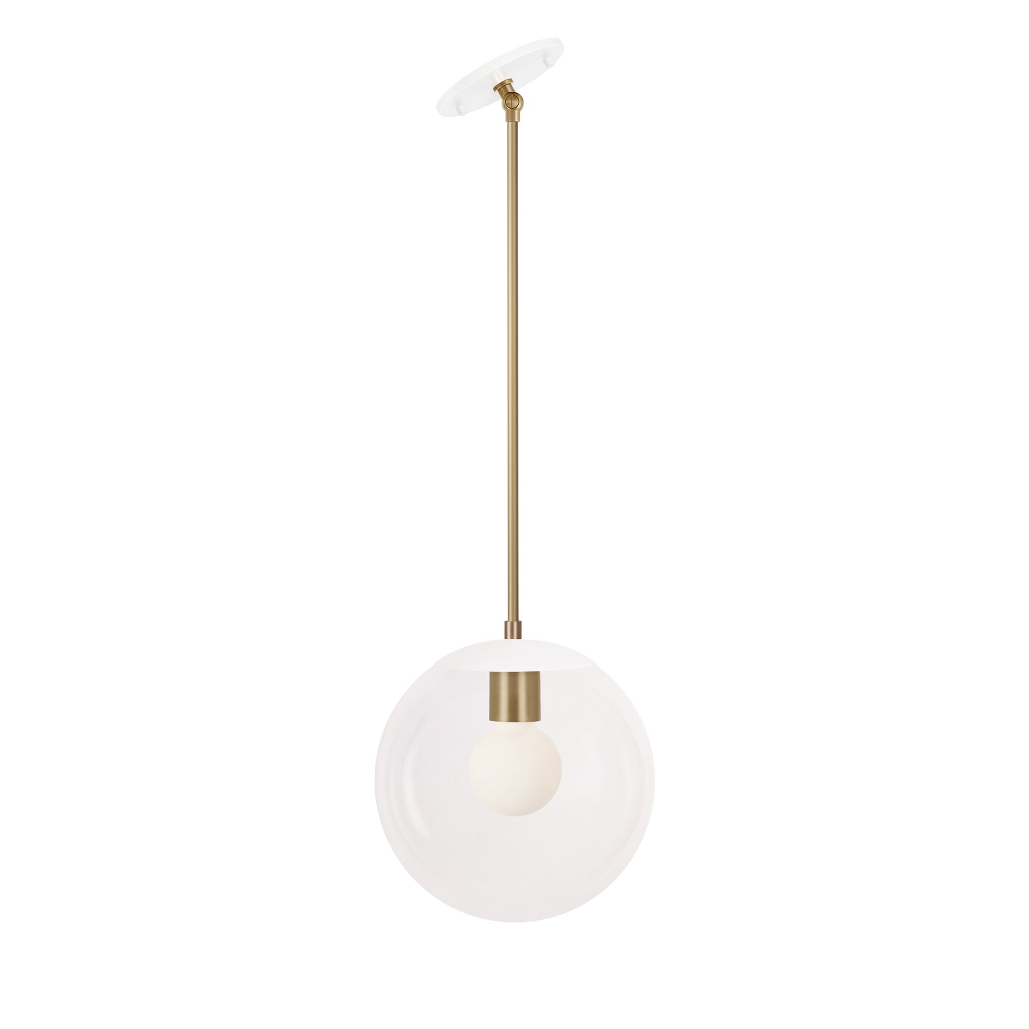 Alto Rod 10" for Vaulted Ceiling shown in White with Brass and a Clear 10" Globe