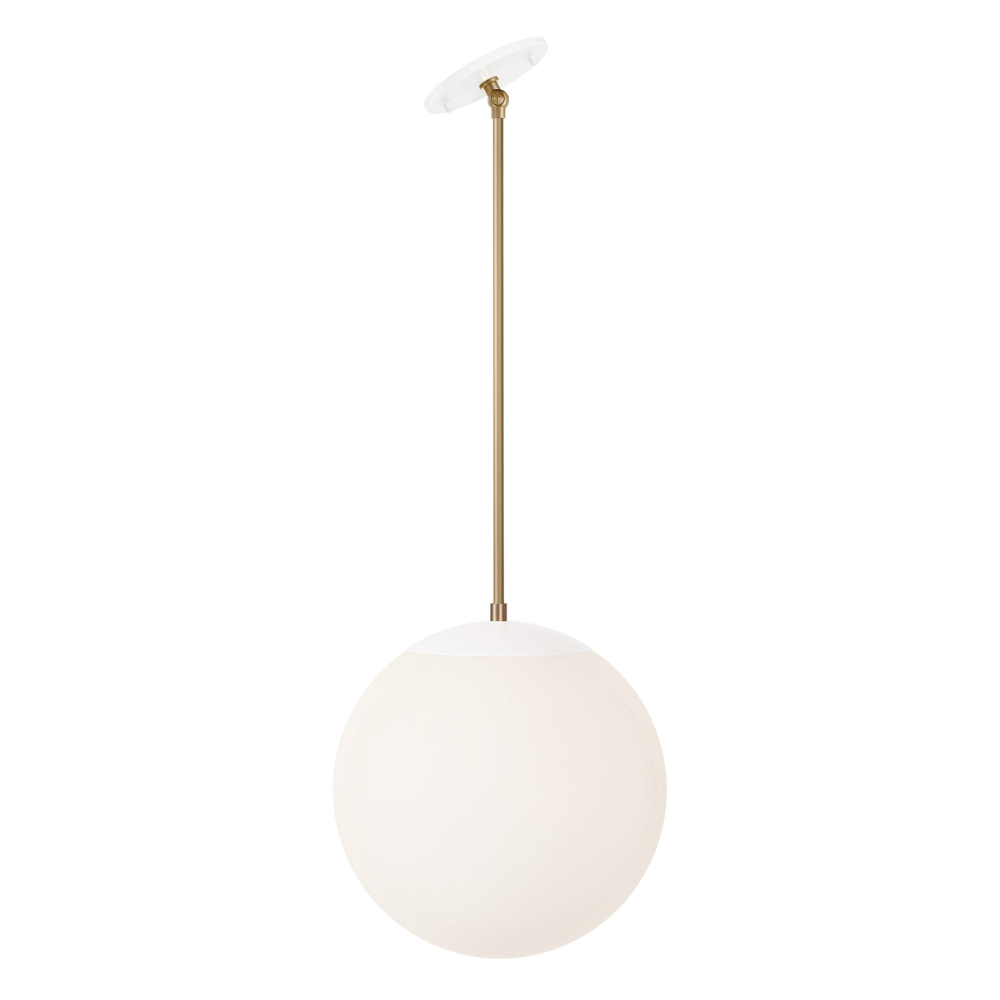 Alto Rod 12" for Vaulted Ceiling shown in White with Brass and an Opal 12" Globe