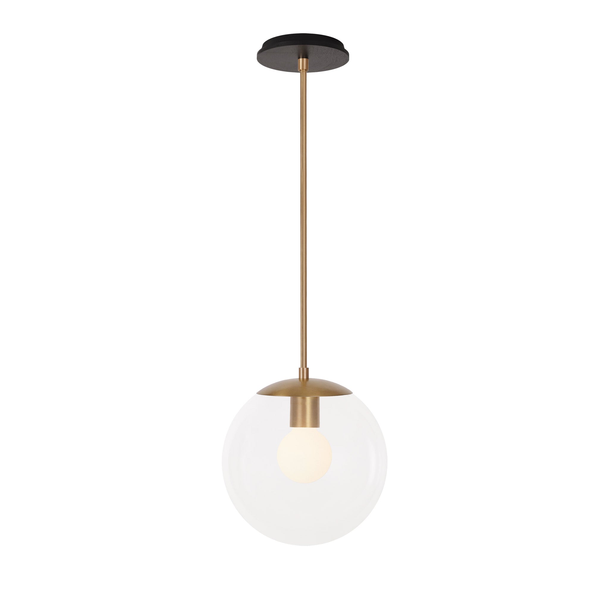 Alto Rod 10” Clear shown in Heirloom Brass with a Black Stained Wood Canopy