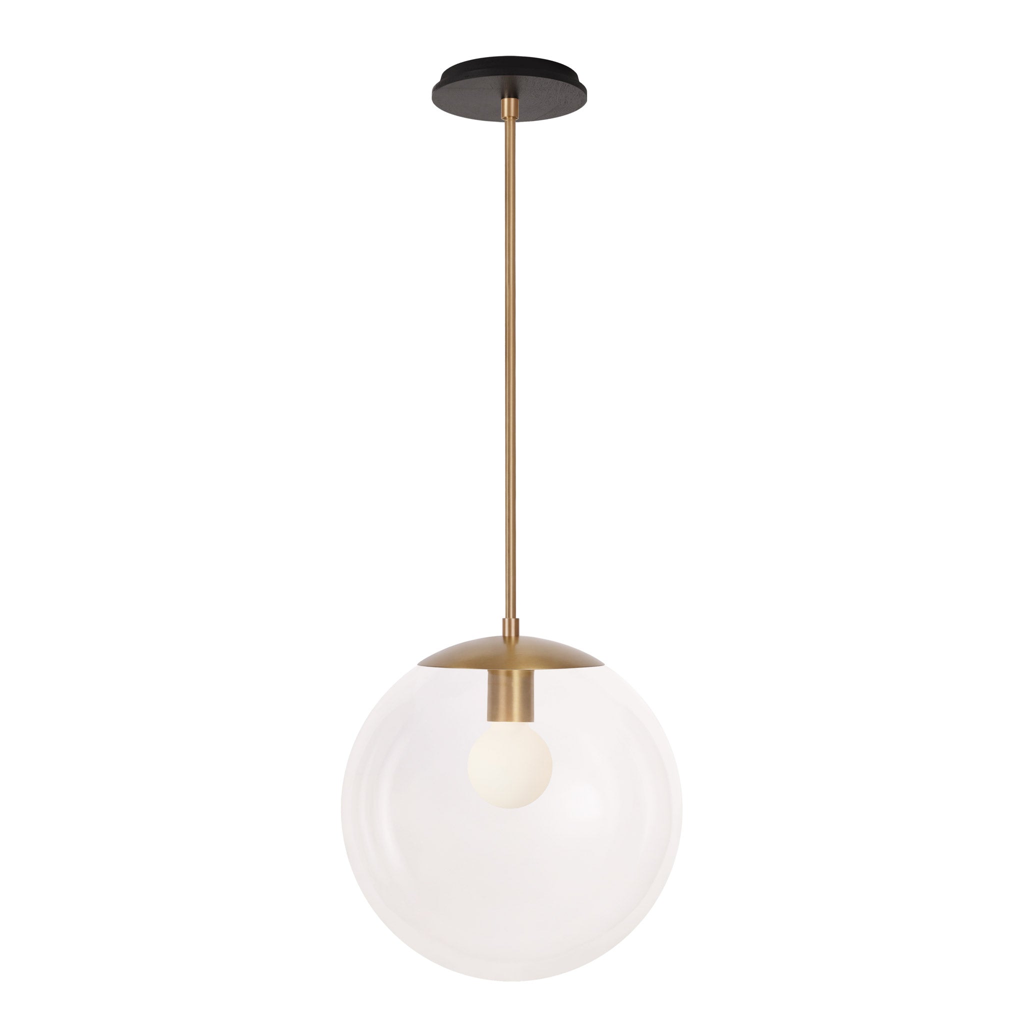 Alto Rod 12” Clear shown in Heirloom Brass with a Black Stained Wood Canopy