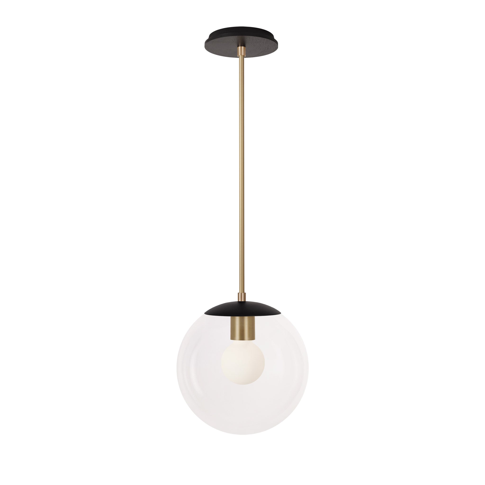 Alto Rod 10” Clear shown in Matte Black with Brass and a Black Stained Wood Canopy