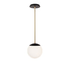 Alto Rod 8” Opal shown in Matte Black with Brass and a Black Stained Wood Canopy