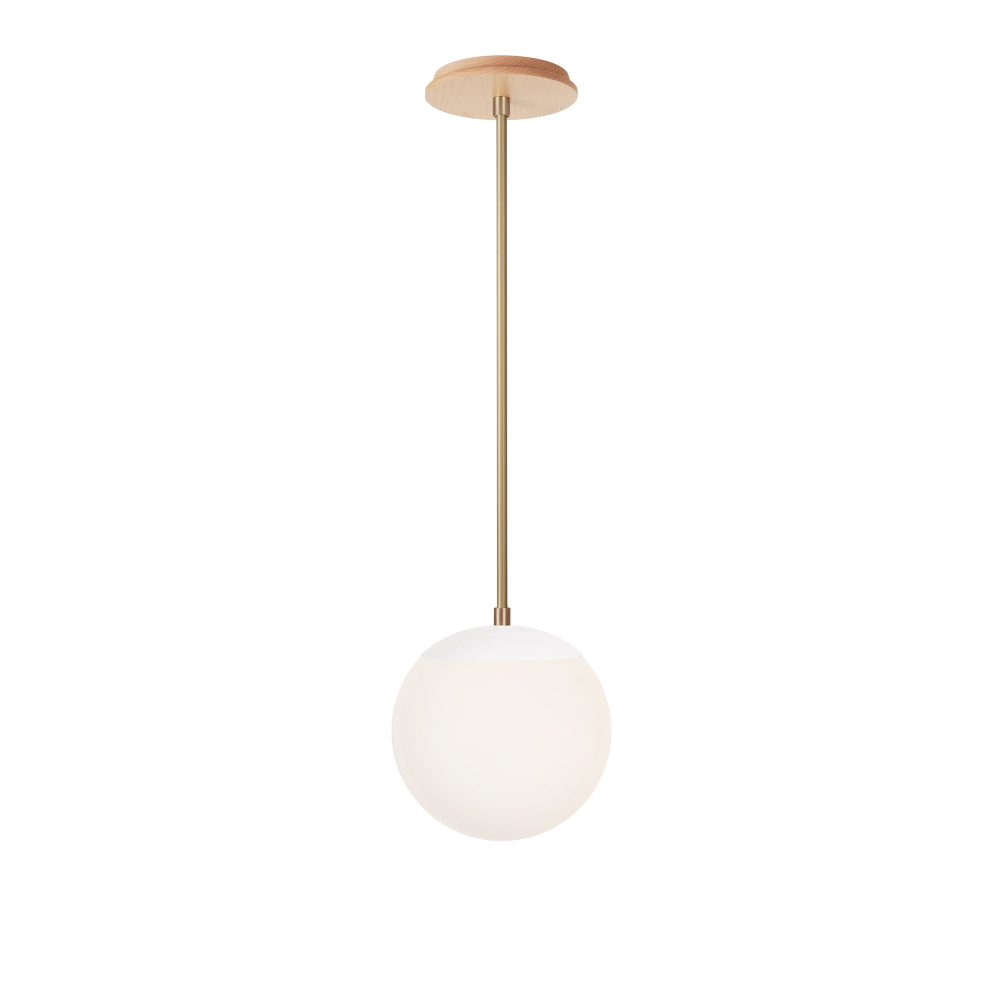 Alto Rod 8” Opal shown in White with Brass and a Maple Wood Canopy