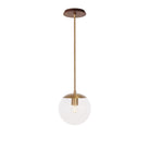 Alto Rod 8” Clear shown in Heirloom Brass with a Walnut Wood Canopy