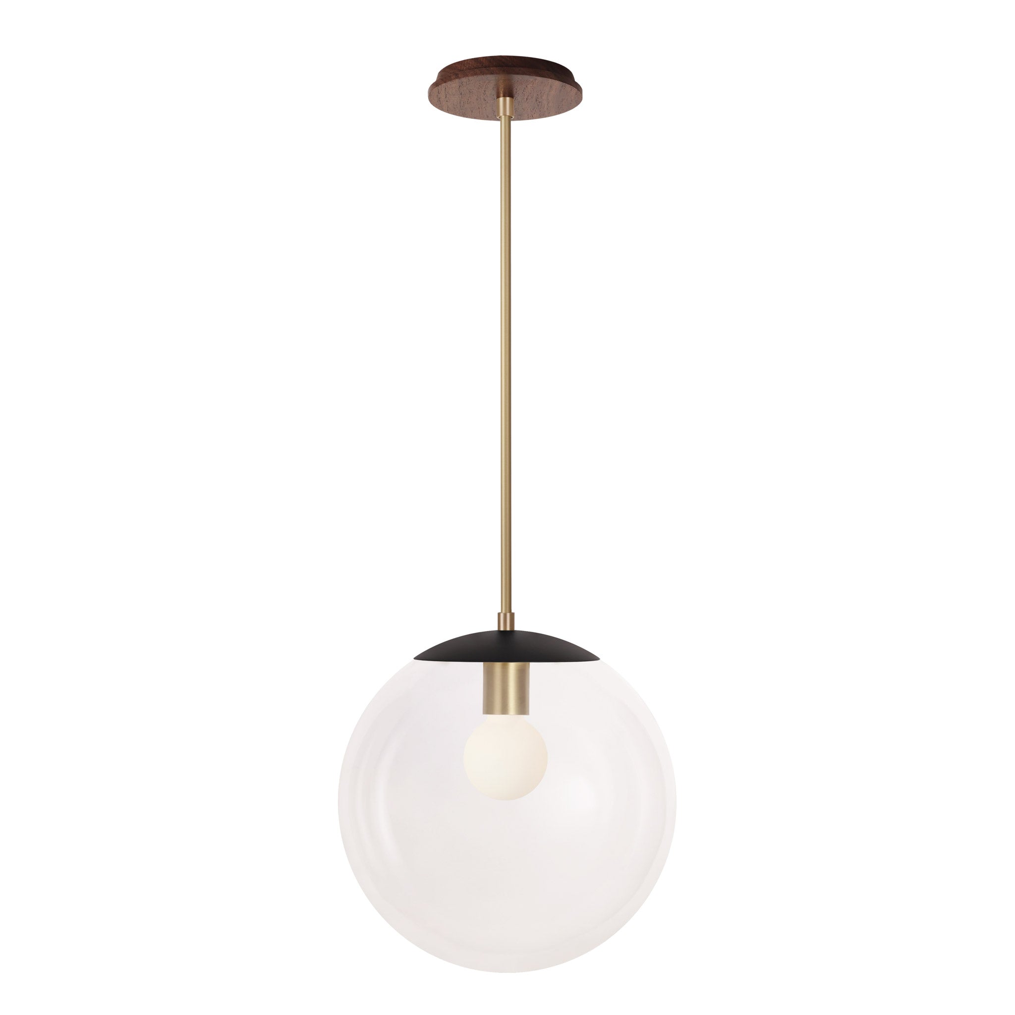 Alto Rod 12” Clear shown in Matte Black with Brass and a Walnut Wood Canopy