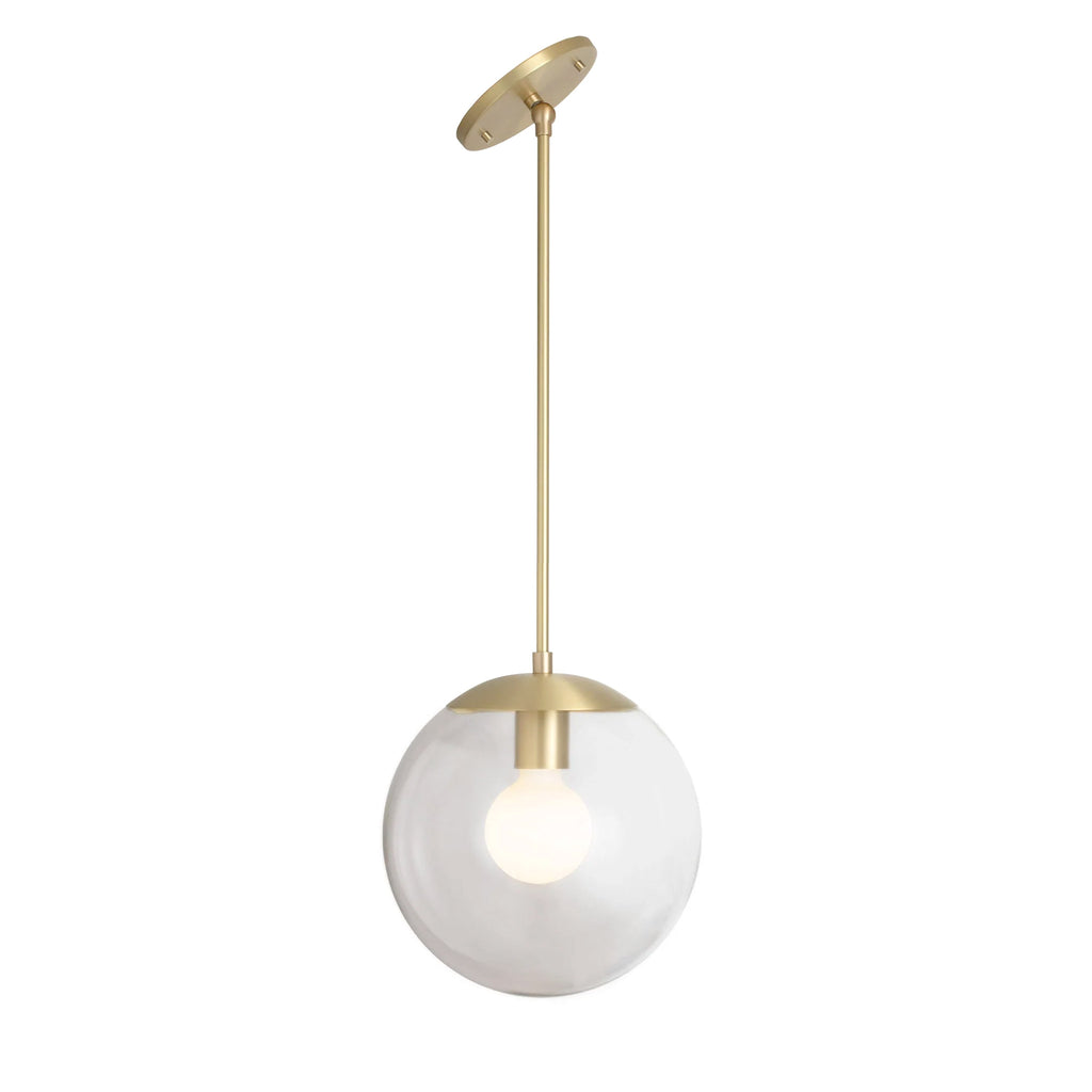 Alto Rod 10" for Vaulted Ceiling shown in Brass with a Clear 10" Globe