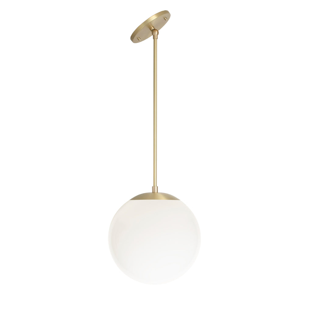 Alto Rod 10" for Vaulted Ceiling shown in Brass with an Opal 10" globe