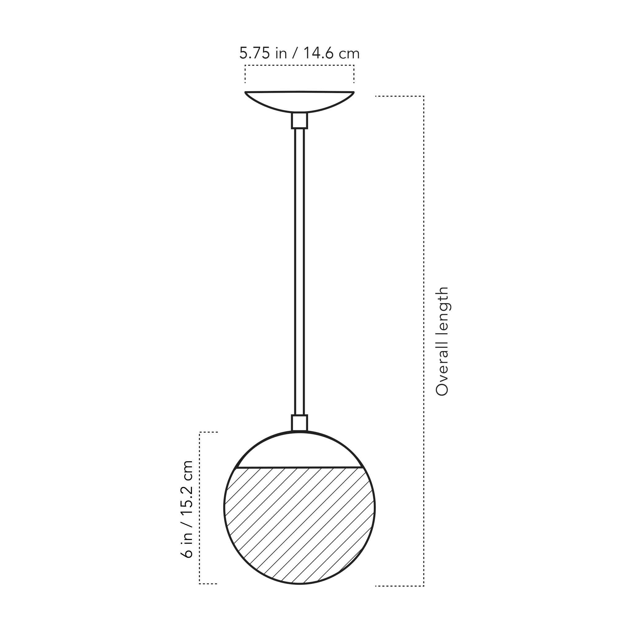 A Technical Drawing Of The Alto Rod Pendant With 6" Globe
