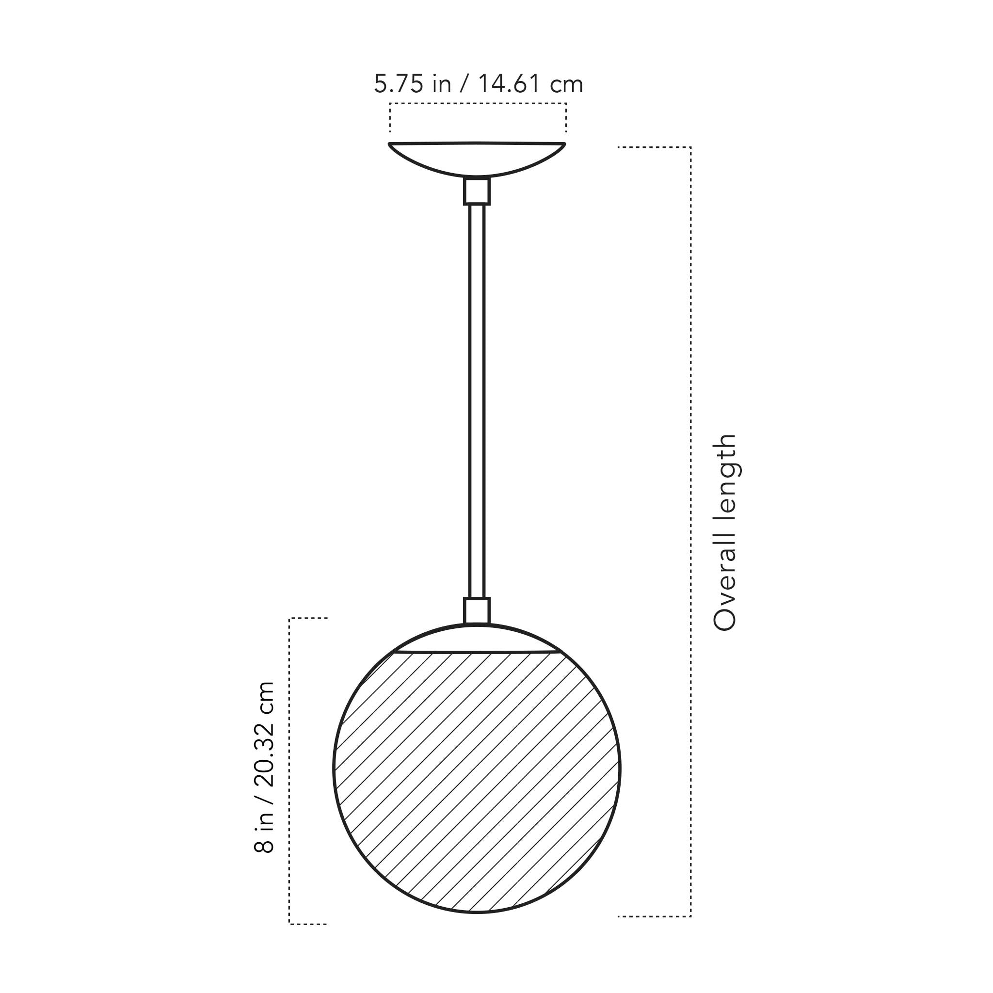 A Technical Drawing Of The Alto Rod Pendant With 8" Globe