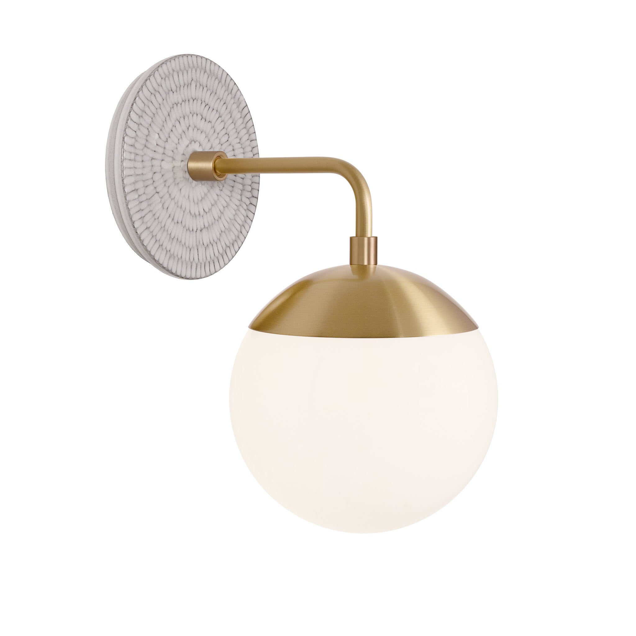 Alto Sconce 6” shown in Brass with a Brownstone White Sunflower Ceramic Canopy