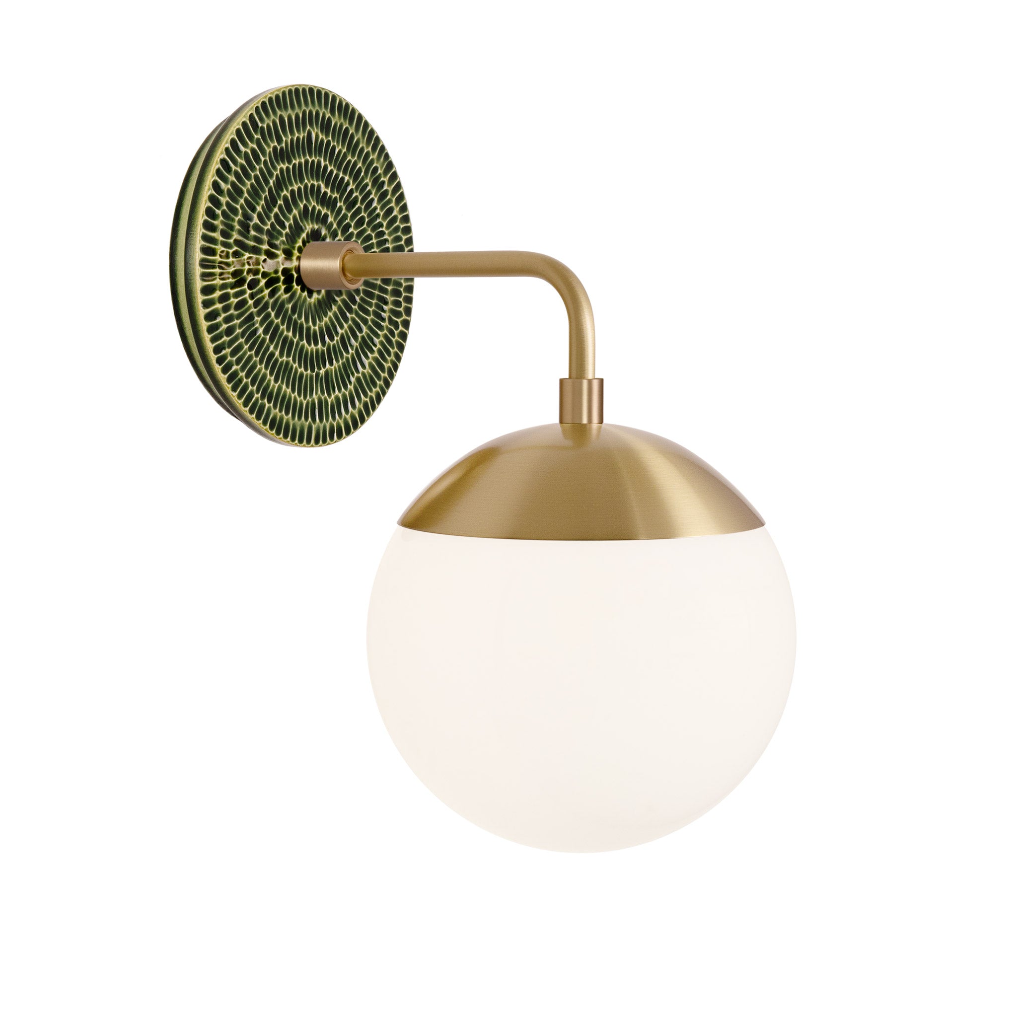 Alto Sconce 6” shown in Brass with a Forest Green Sunflower Ceramic Canopy