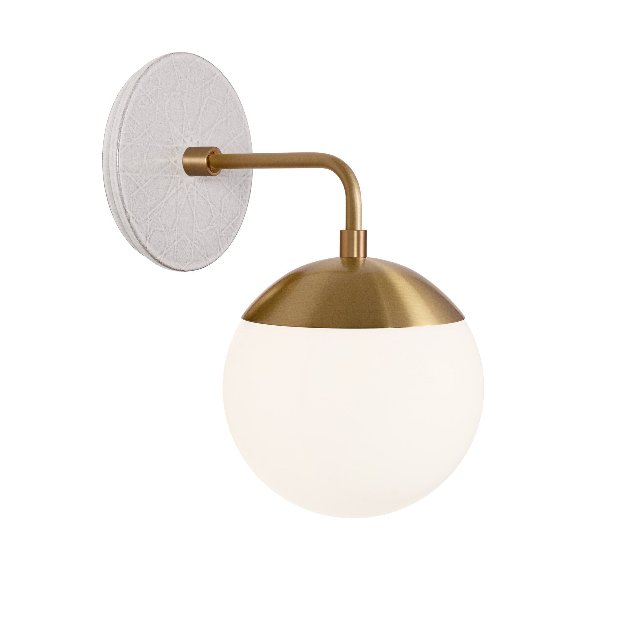 Alto Sconce 6” shown in Heirloom Brass with a Brownstone White Star Ceramic Canopy