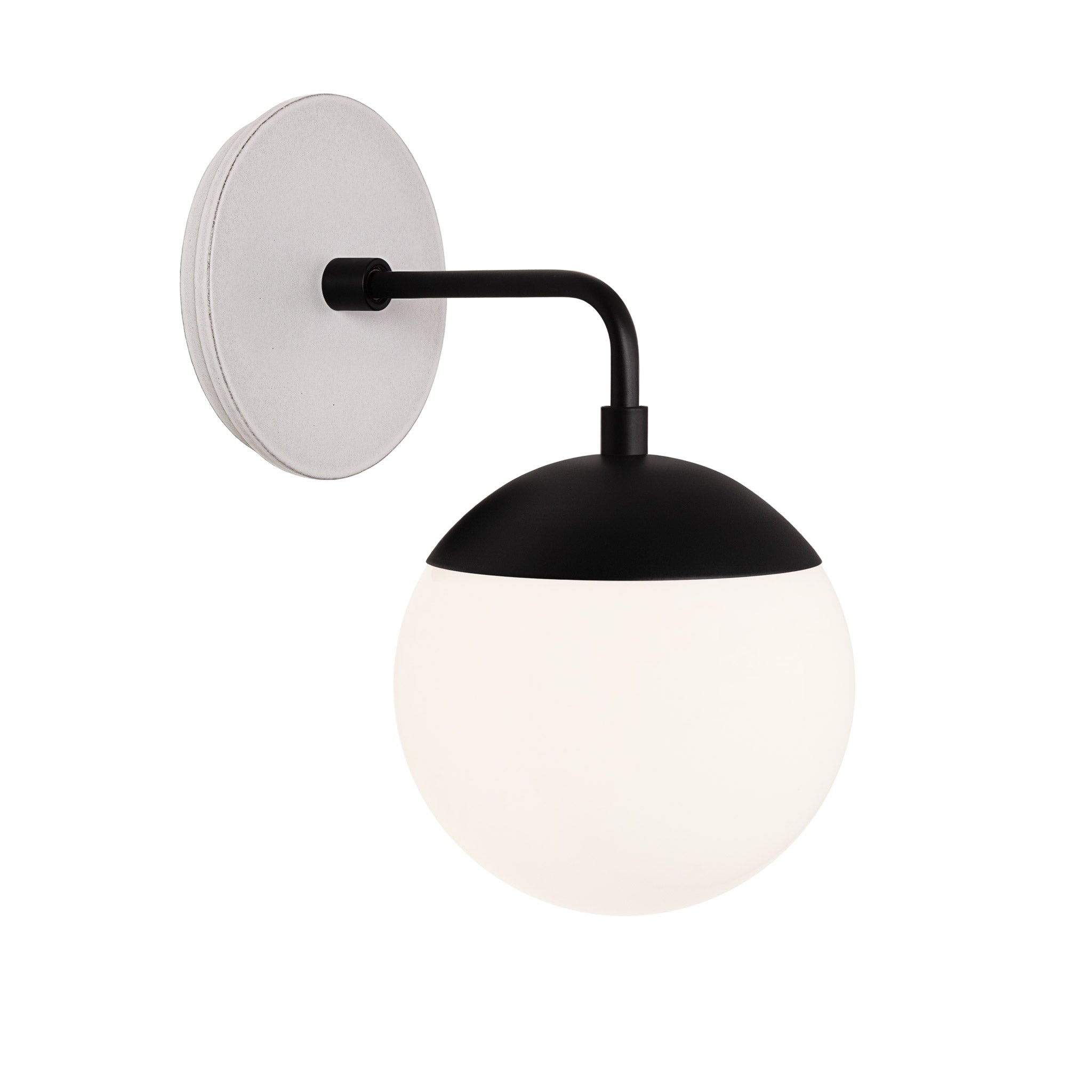 Alto Sconce 6” shown in Matte Black with a Brownstone White Swift Ceramic Canopy