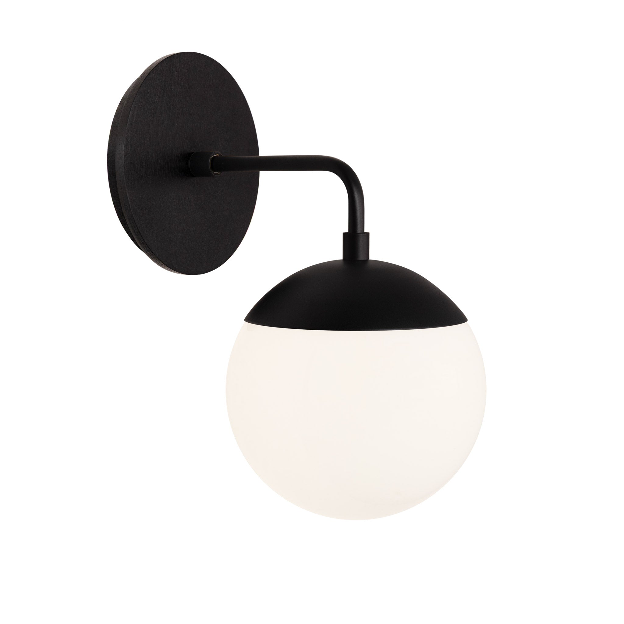 Alto Sconce 6” shown in Matte Black with a Black Stained Wood Canopy