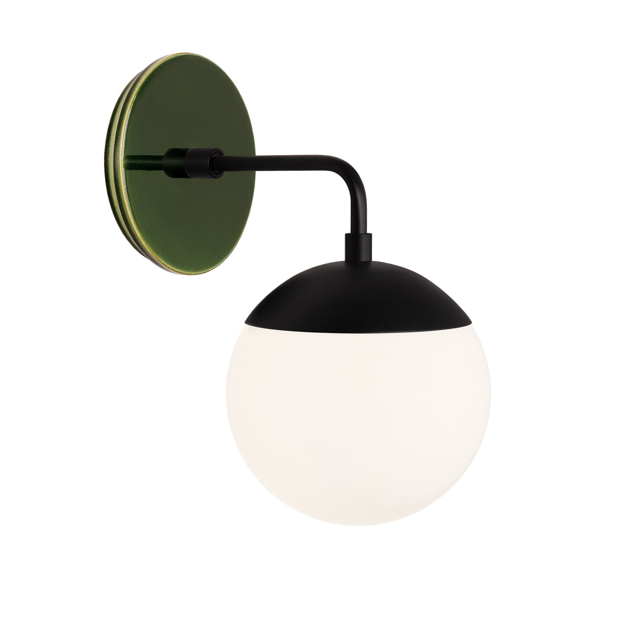 Alto Sconce 6” shown in Matte Black with a Forest Green Swift Ceramic Canopy