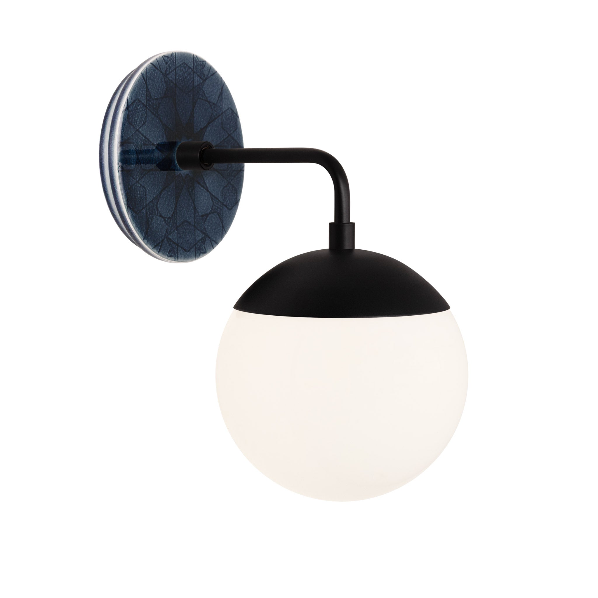 Alto Sconce 6” shown in Matte Black with an Indigo Blue Star Ceramic Canopy