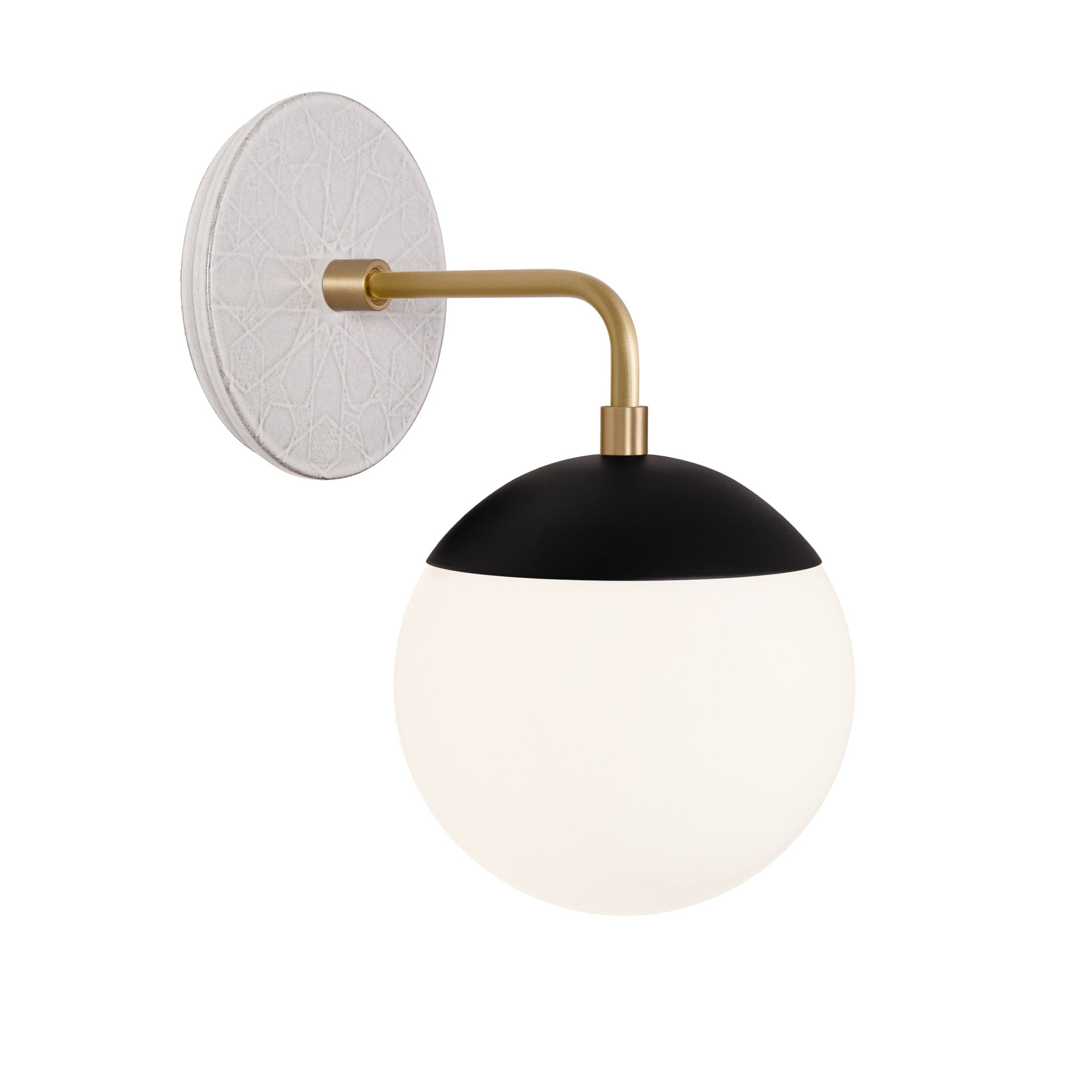 Alto Sconce 6” shown in Matte Black with Brass and a Brownstone White Star Ceramic Canopy
