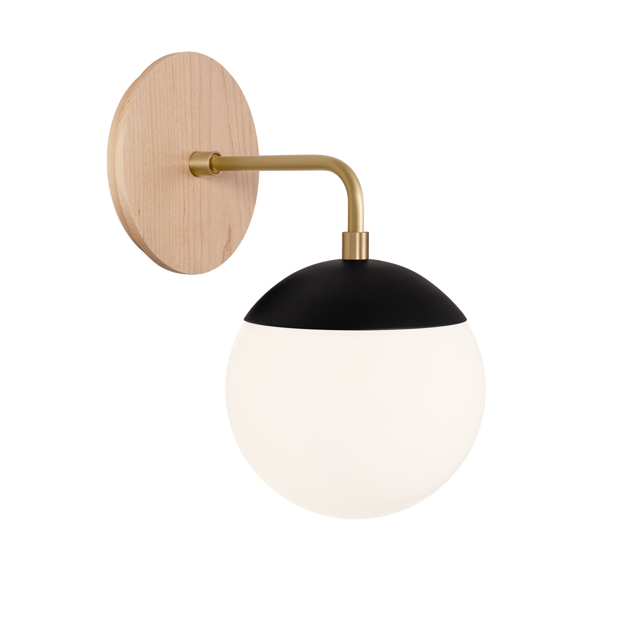 Alto Sconce 6” shown in Matte Black with Brass and a Maple Wood Canopy