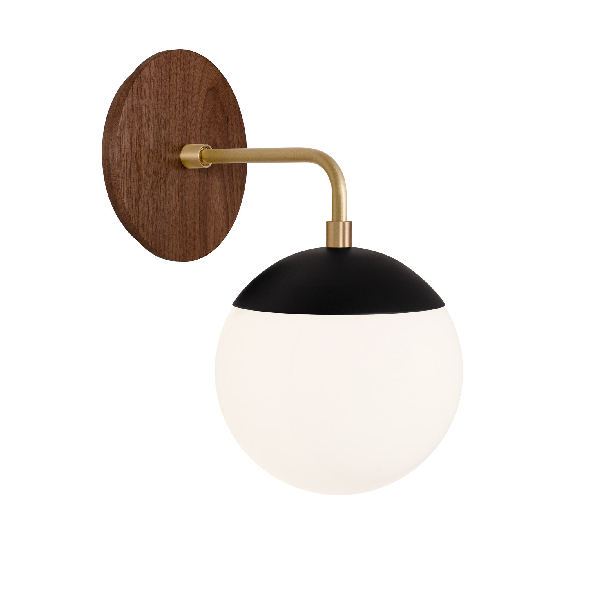 Alto Sconce 6” shown in Matte Black with Brass and a Walnut Wood Canopy