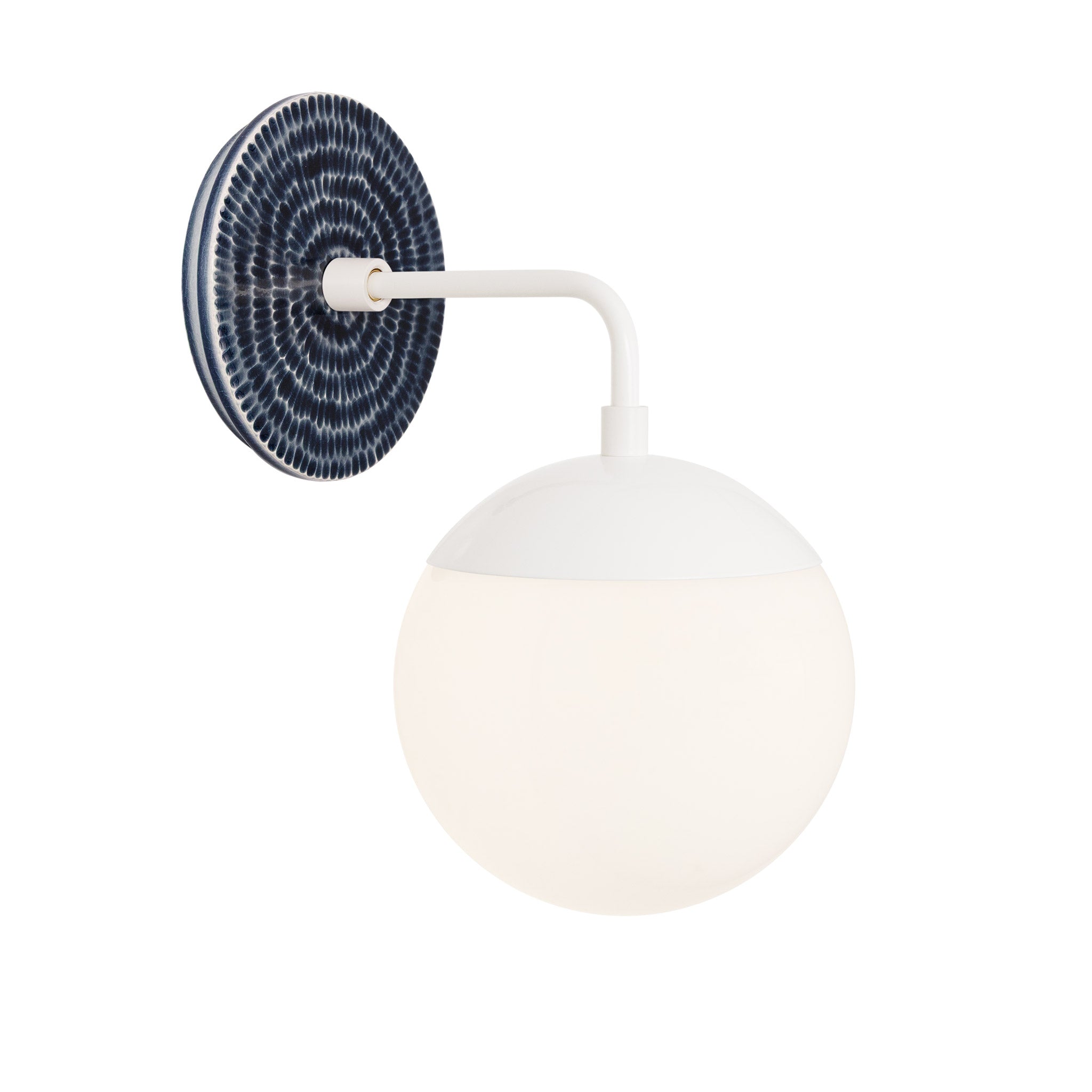 Alto Sconce 6” shown in White with an Indigo Blue Sunflower Ceramic Canopy