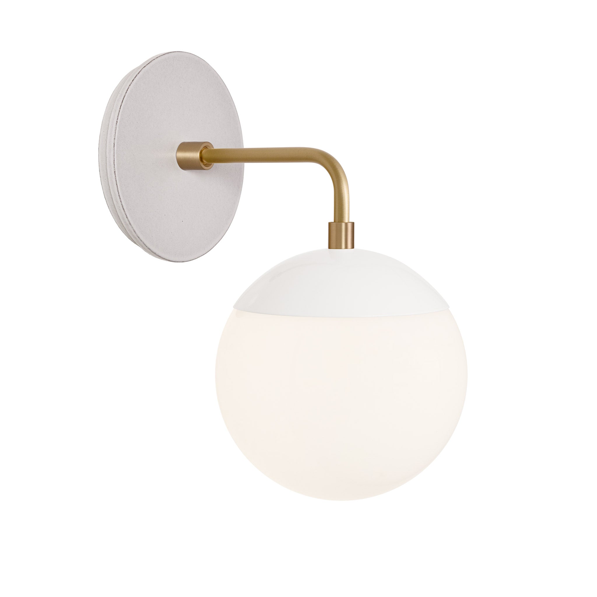 Alto Sconce 6” shown in White with Brass and a Brownstone White Swift Ceramic Canopy