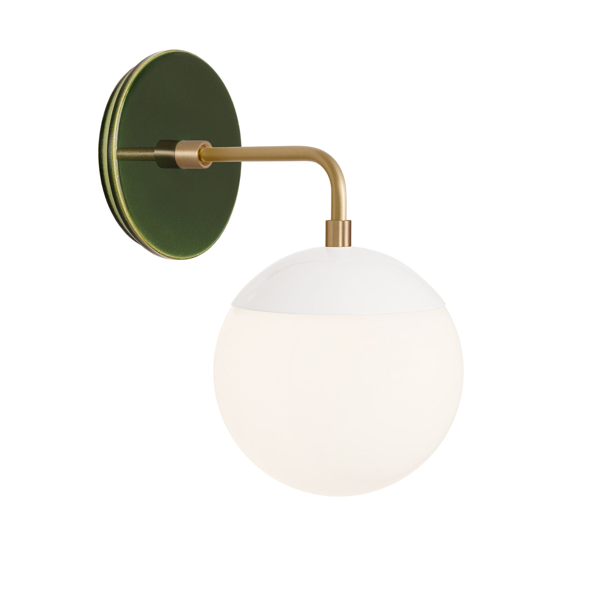 Alto Sconce 6” shown in White with Brass and a Forest Green Swift Ceramic Canopy