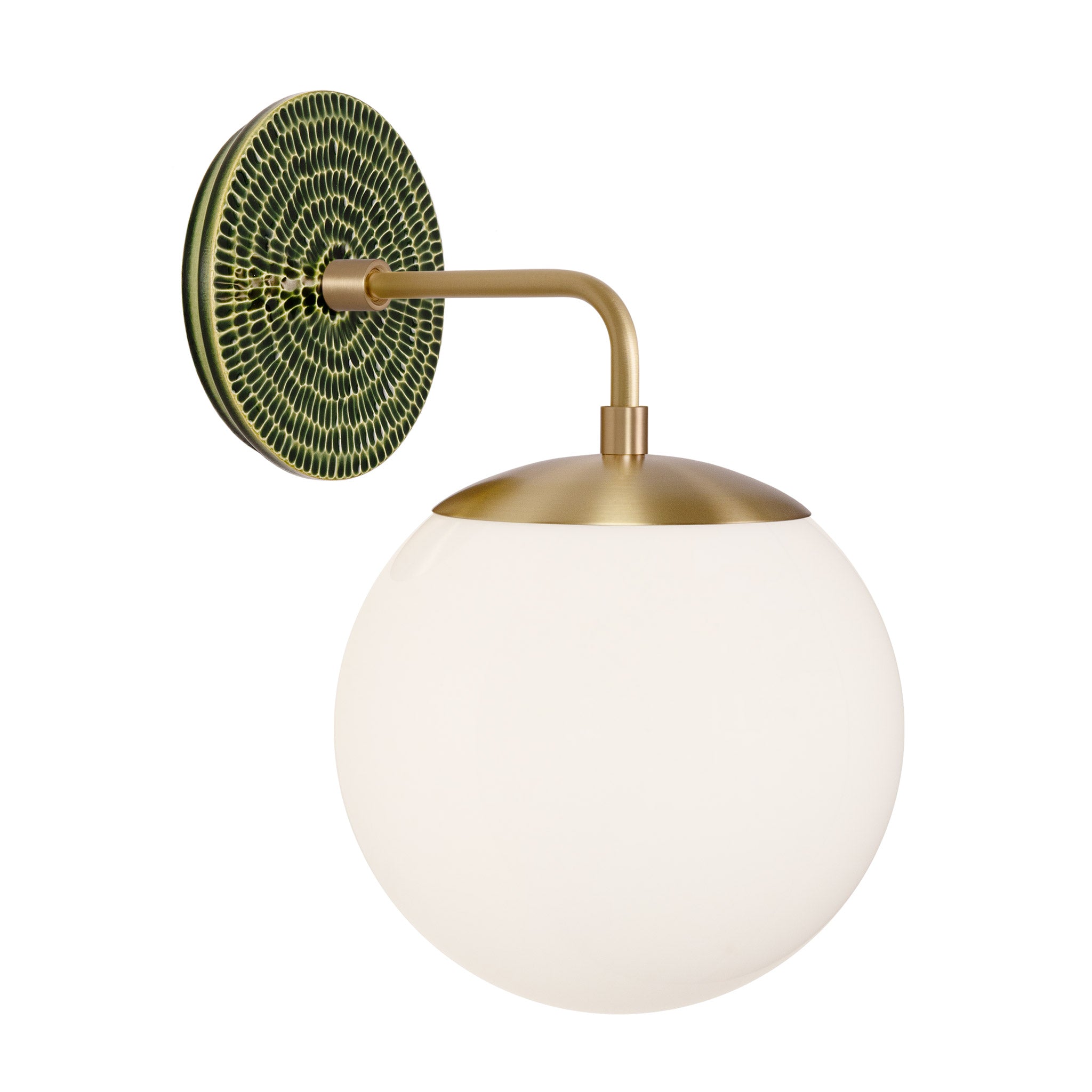 Alto Sconce 8” shown in Brass with a Forest Green Sunflower Ceramic Canopy