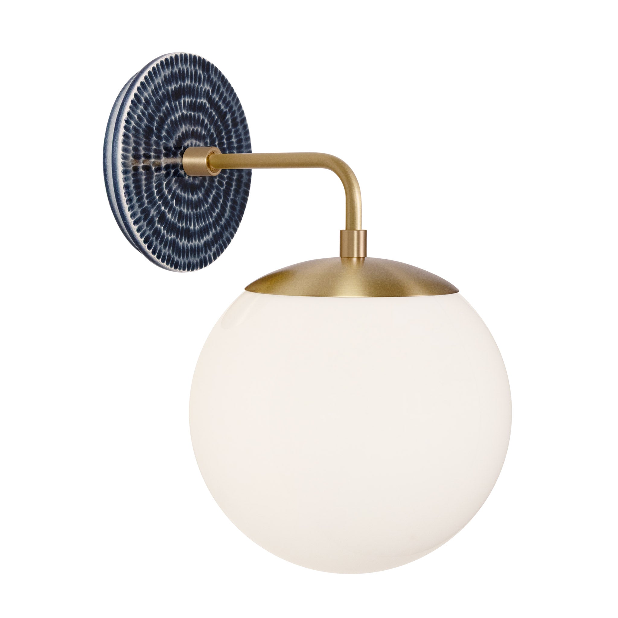 Alto Sconce 8” shown in Brass with an Indigo Blue Sunflower Ceramic Canopy