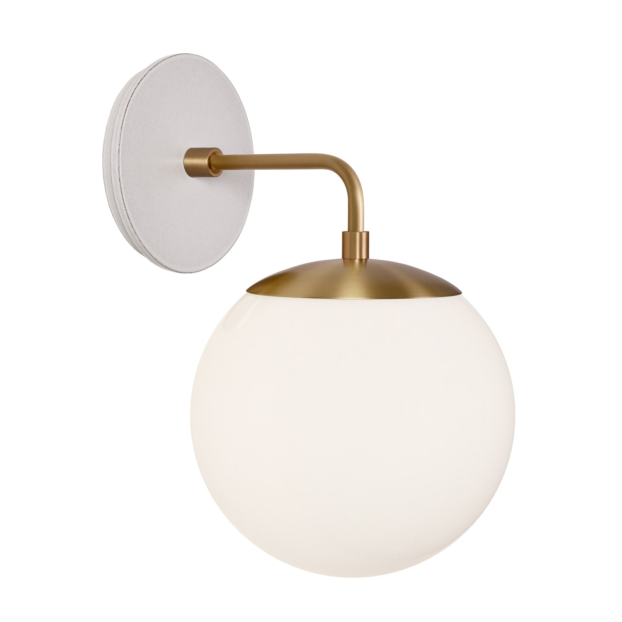 Alto Sconce 8” shown in Heirloom Brass with a Brownstone White Swift Ceramic Canopy