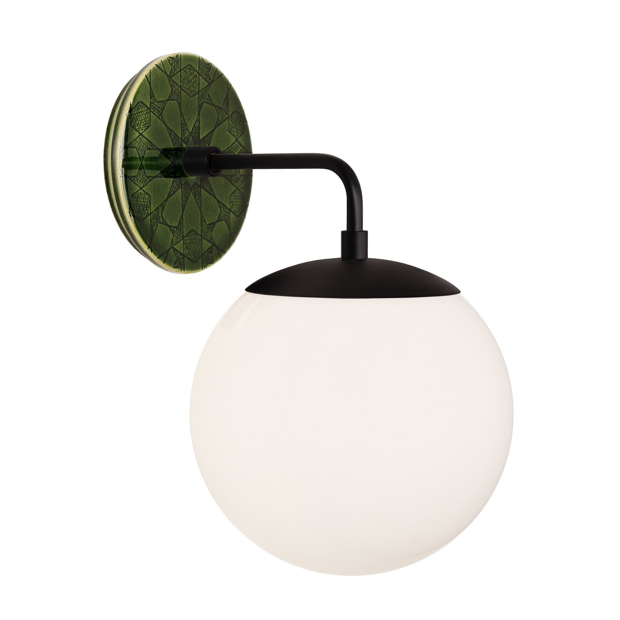 Alto Sconce 8” shown in Matte Black with a Forest Green Star Ceramic Canopy