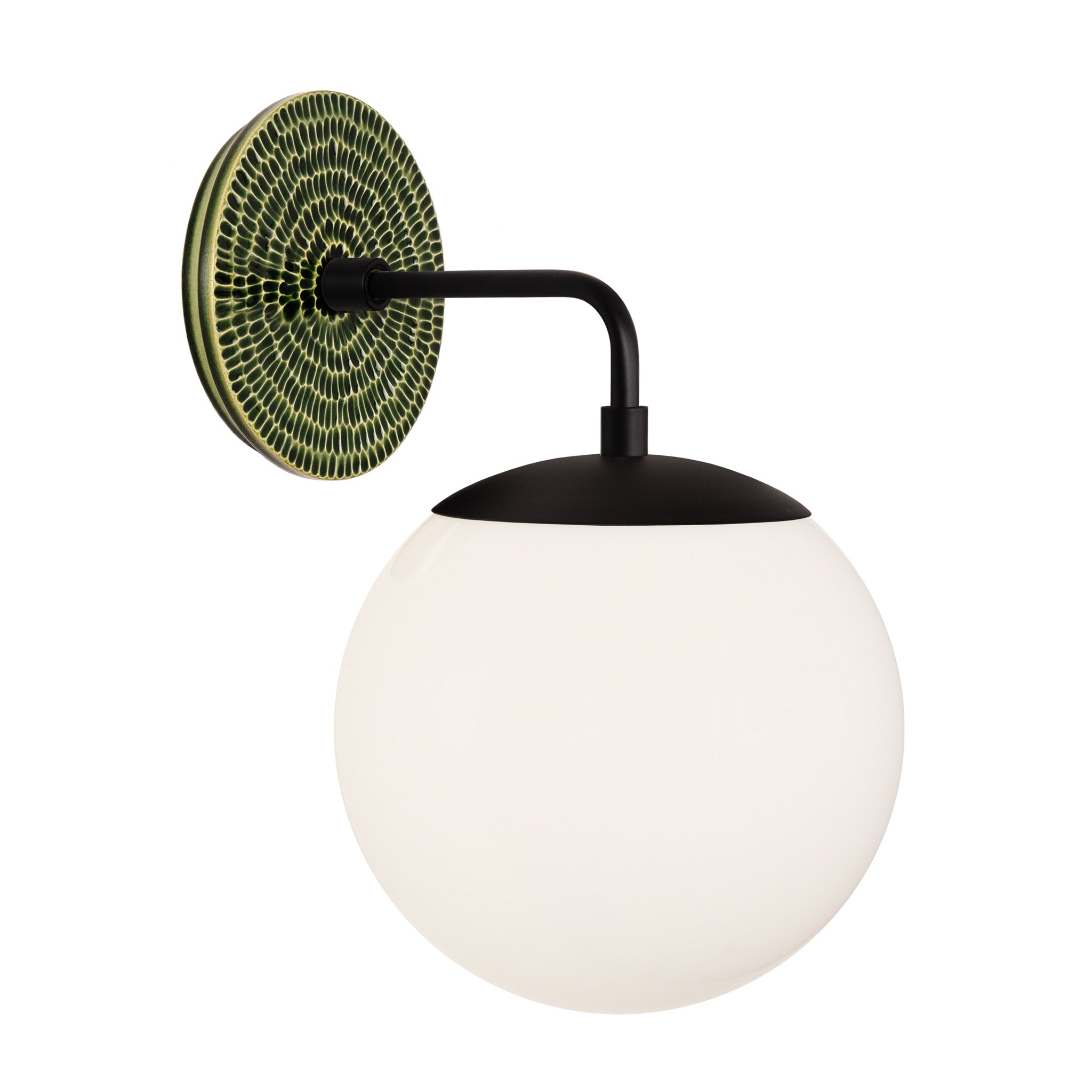 Alto Sconce 8” shown in Matte Black with a Forest Green Sunflower Ceramic Canopy