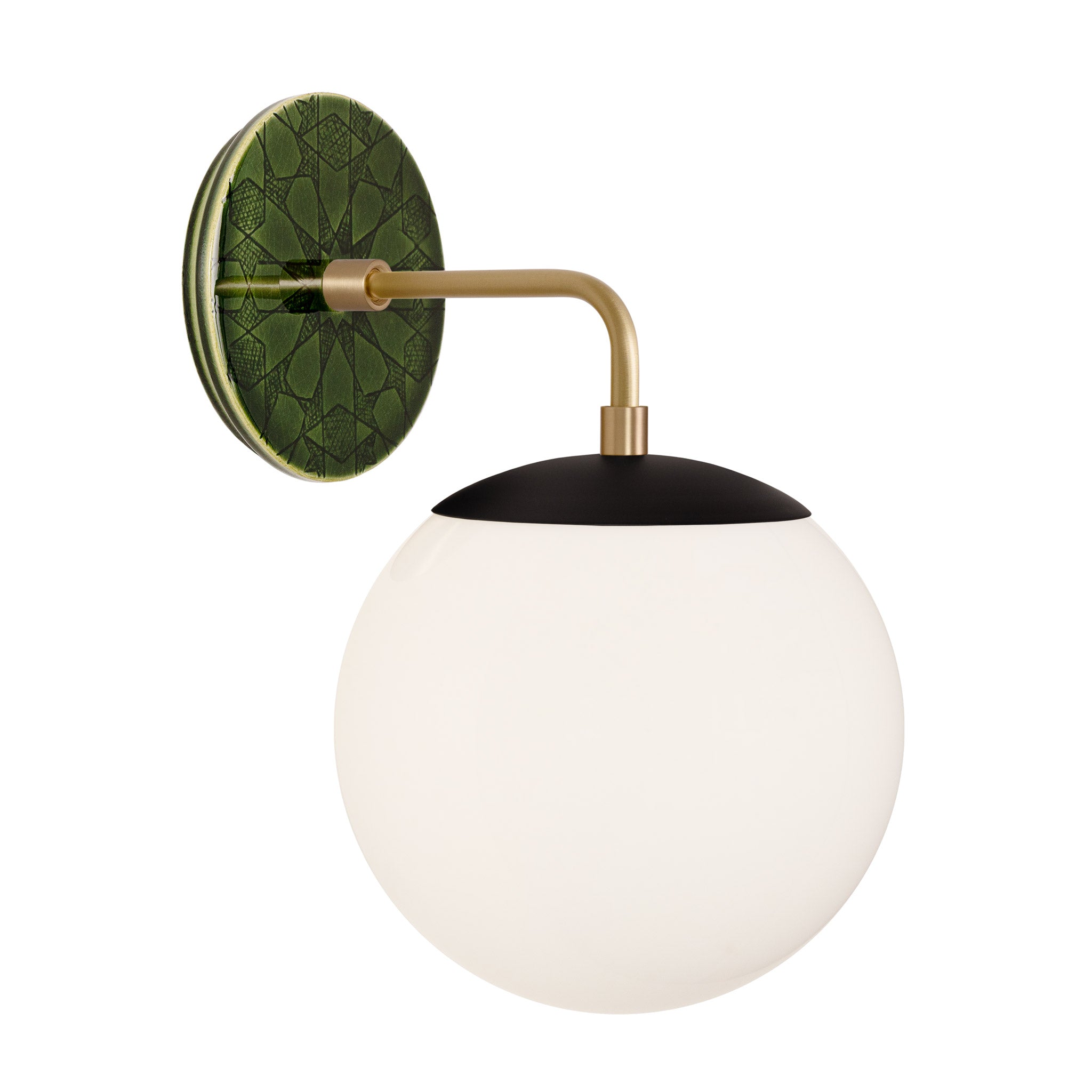 Alto Sconce 8” shown in Matte Black with Brass and a Forest Green Star Ceramic Canopy