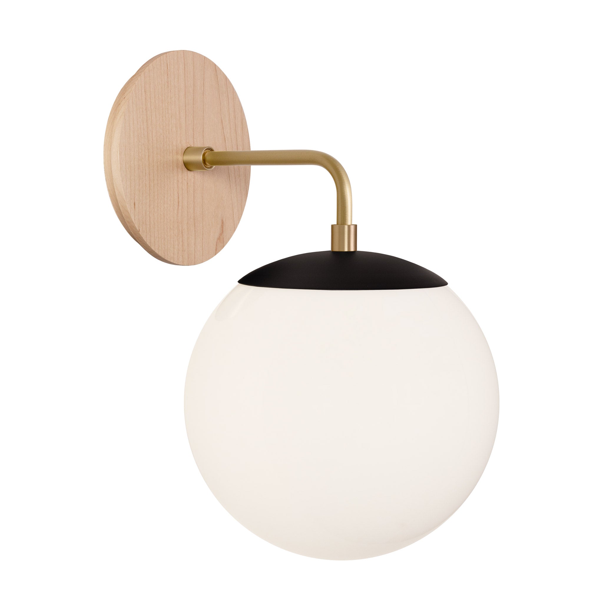 Alto Sconce 8” shown in Matte Black with Brass and a Maple Wood Canopy