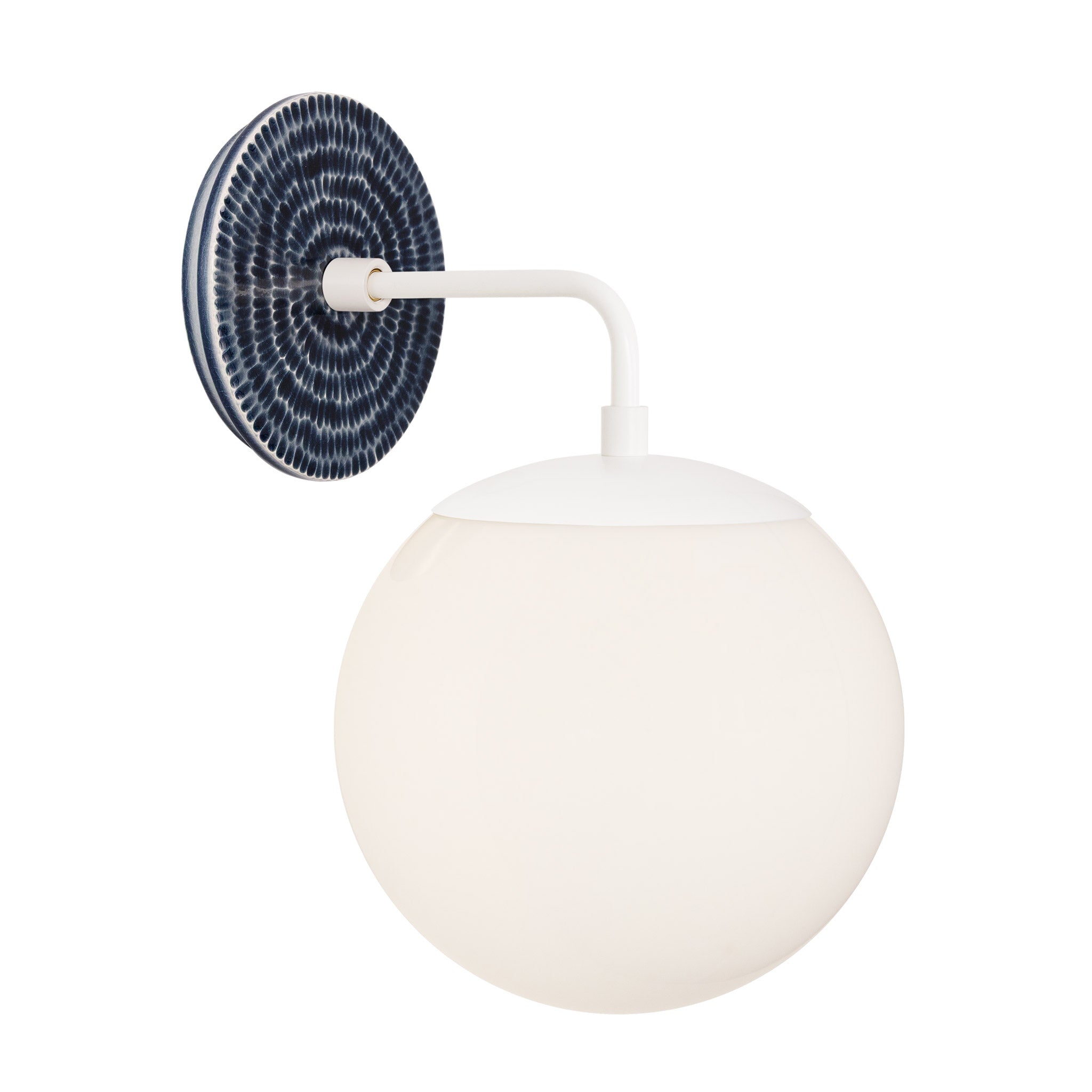 Alto Sconce 8” shown in White with an Indigo Blue Sunflower Ceramic Canopy