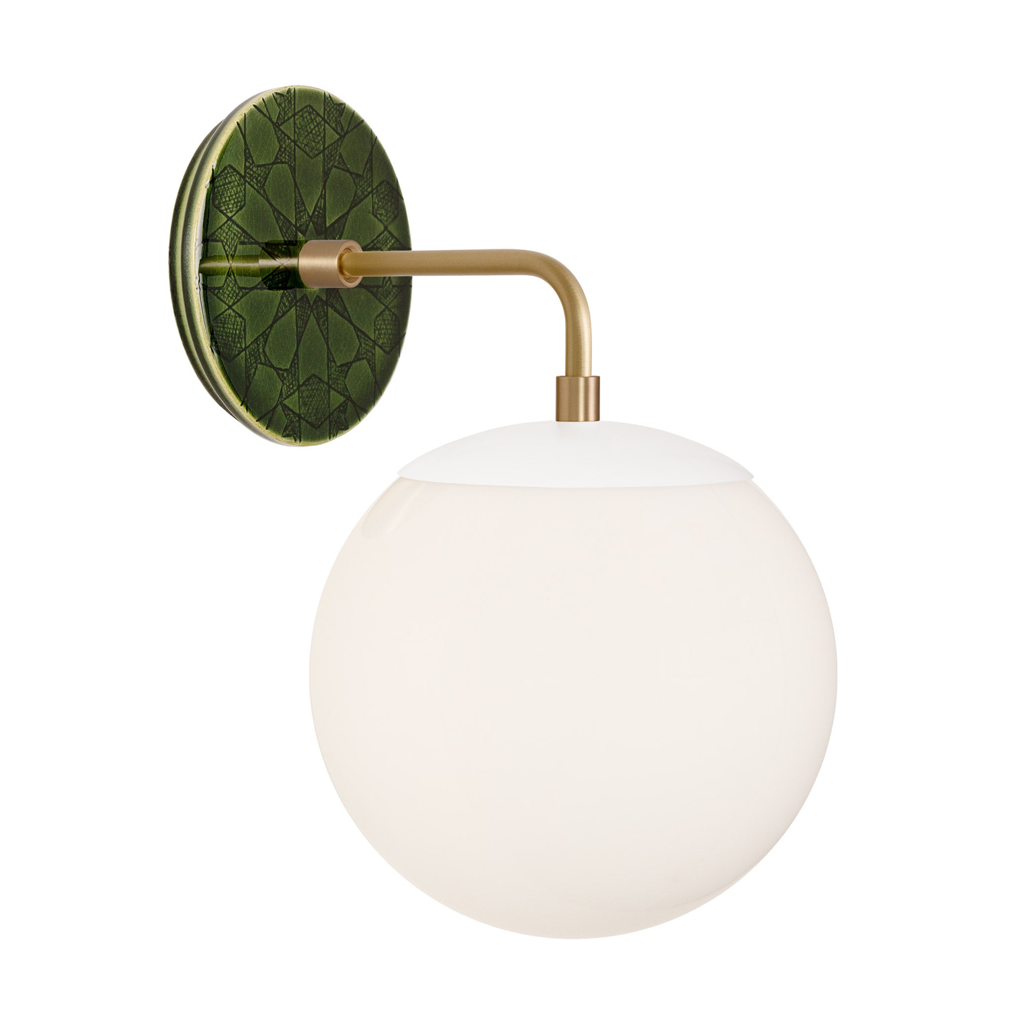 Alto Sconce 8” shown in White with Brass and a Forest Green Star Ceramic Canopy