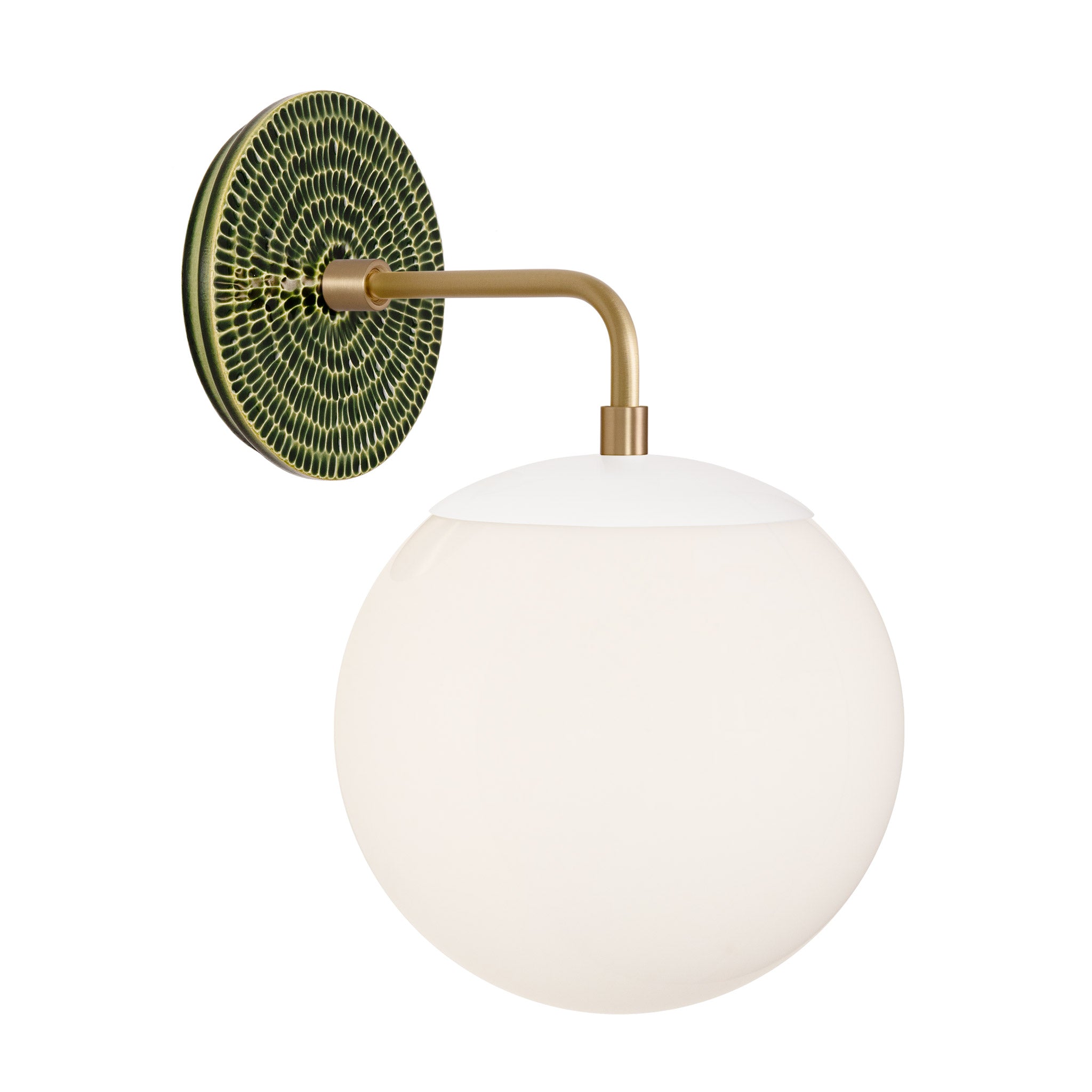 Alto Sconce 8” shown in White with Brass and a Forest Green Sunflower Ceramic Canopy