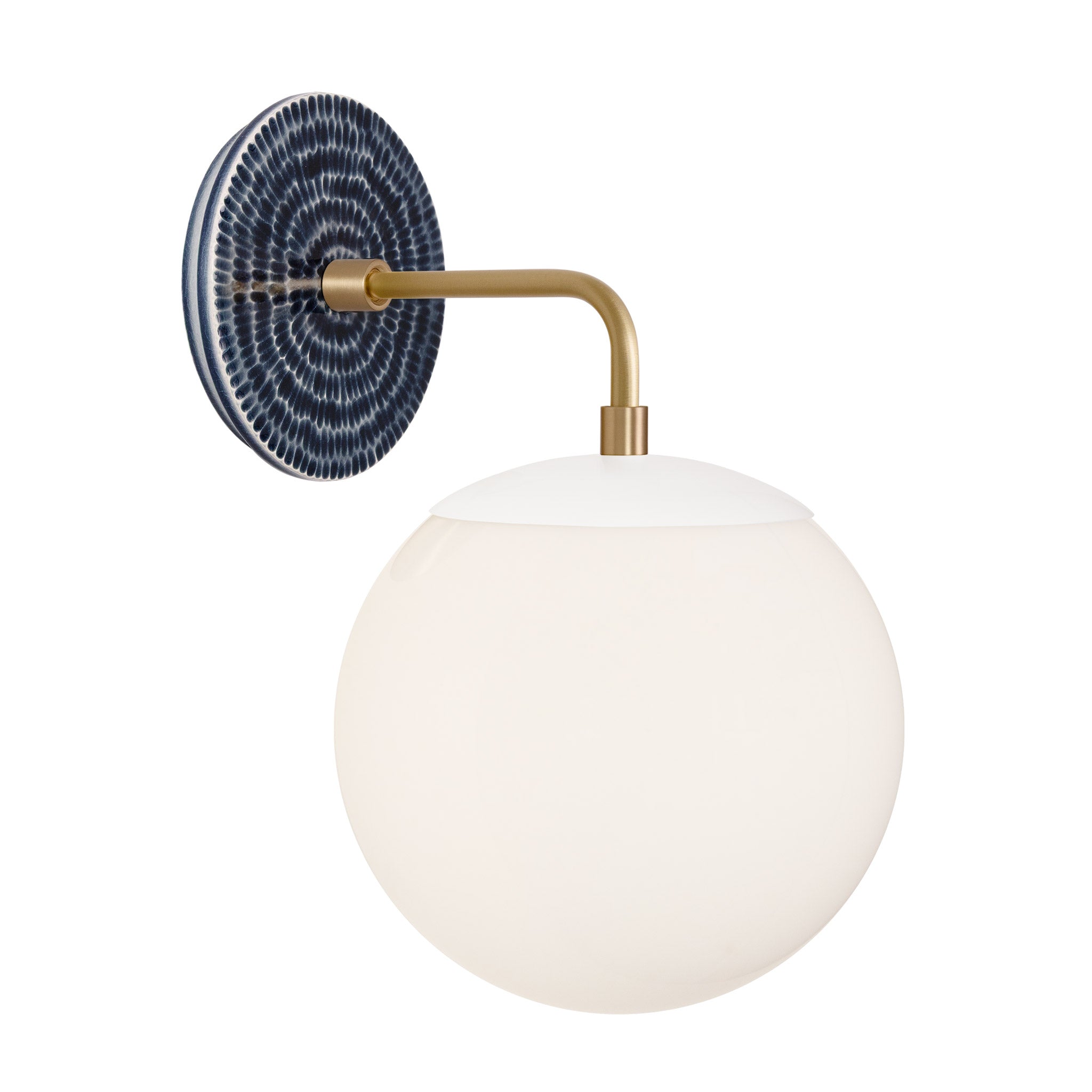 Alto Sconce 8” shown in White with Brass and an Indigo Blue Sunflower Ceramic Canopy