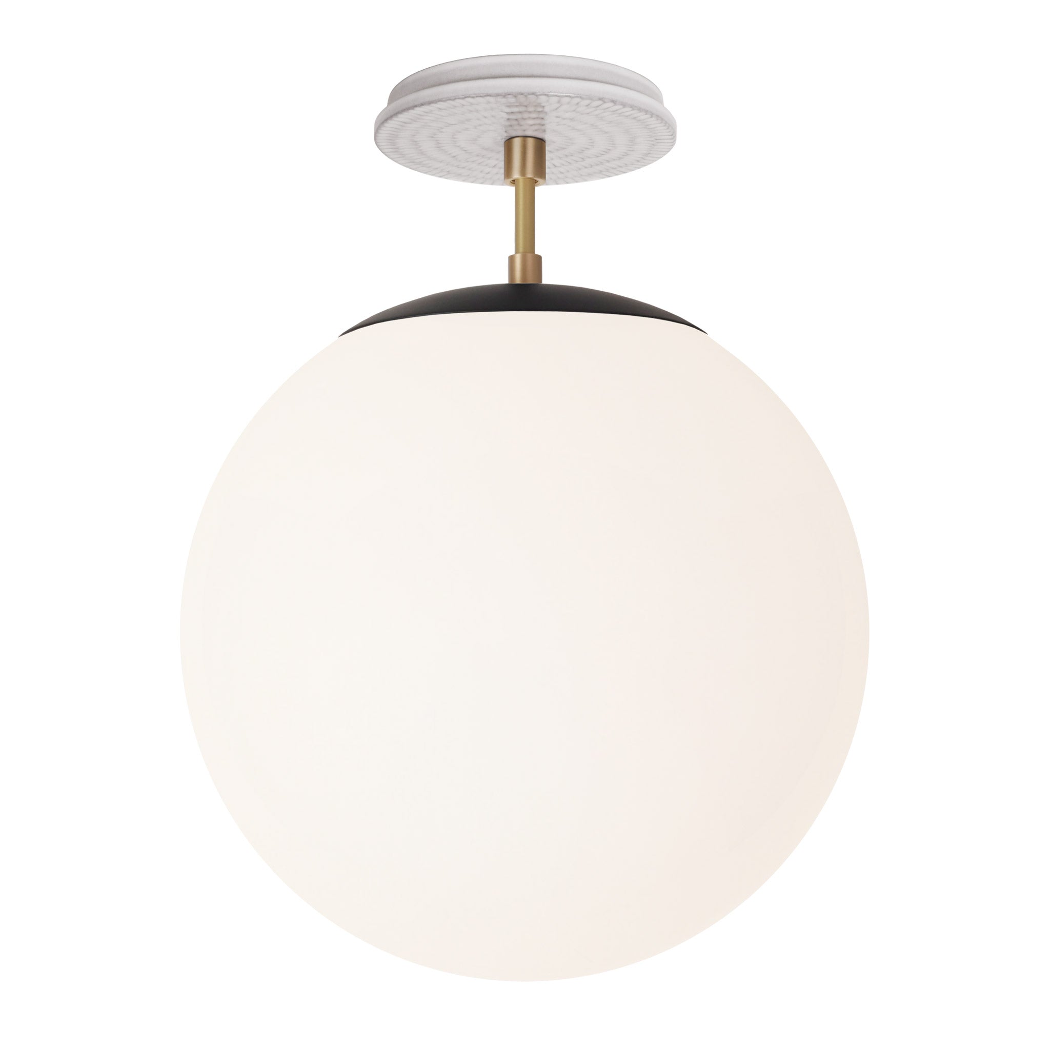 Alto Surface 12” shown in Matte Black with Brass and a Brownstone White Sunflower Ceramic Canopy