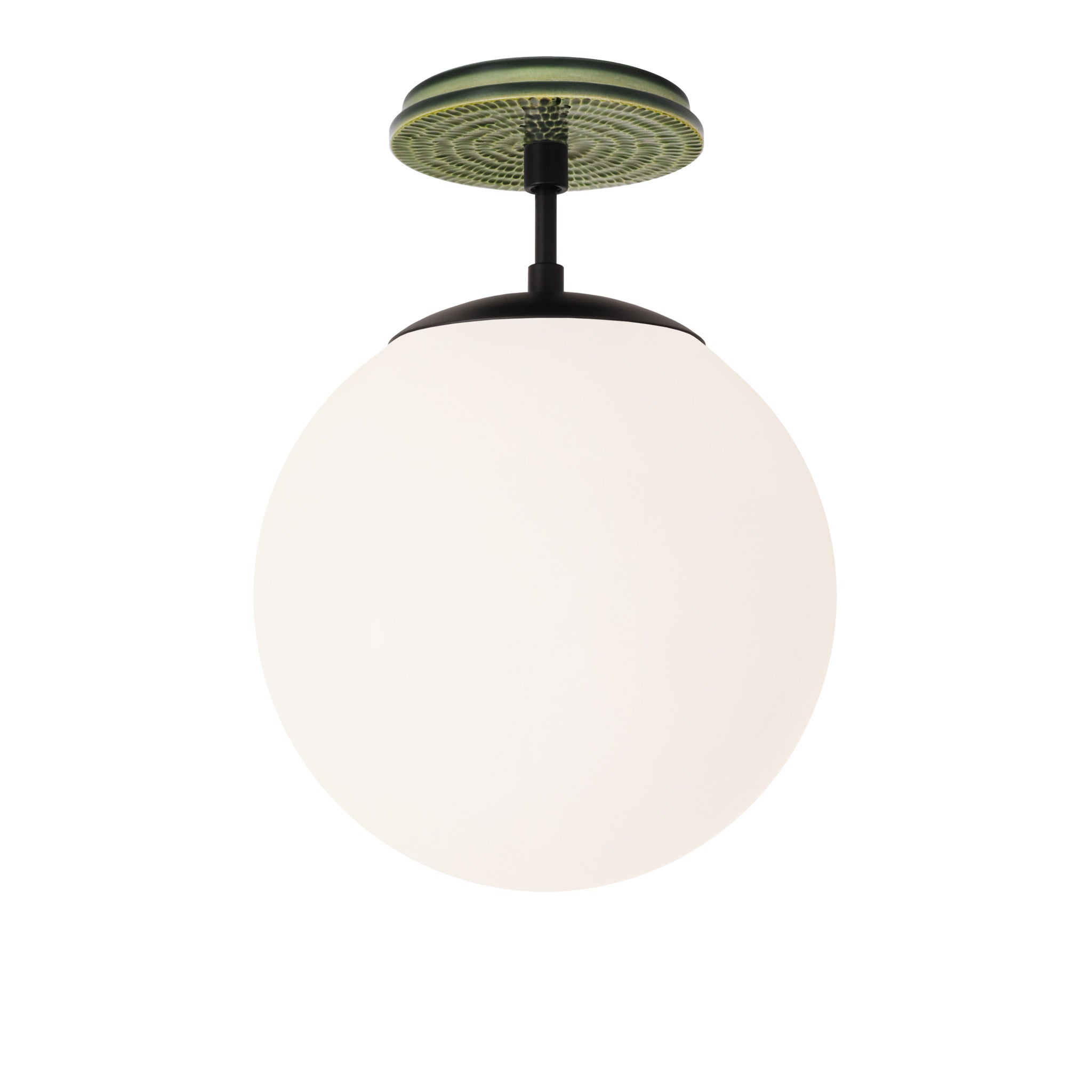 Alto Surface 10” shown in Matte Black with a Forest Green Sunflower Ceramic Canopy