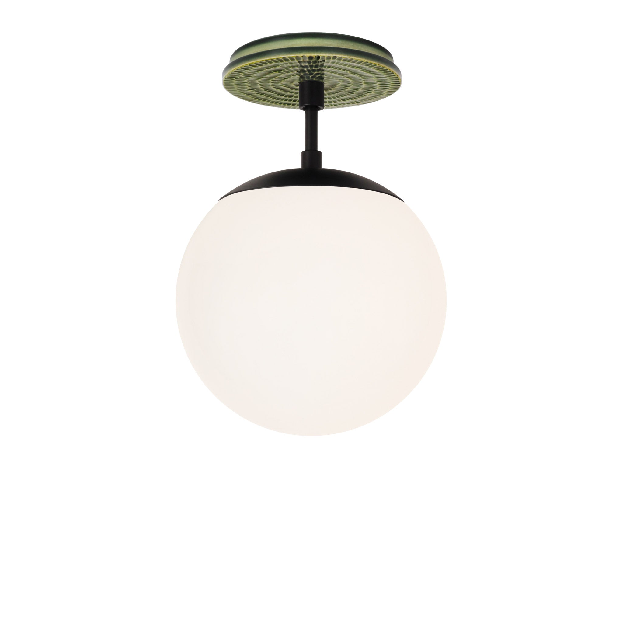 Alto Surface 8" shown in Matte Black with a Forest Green Sunflower Ceramic Canopy