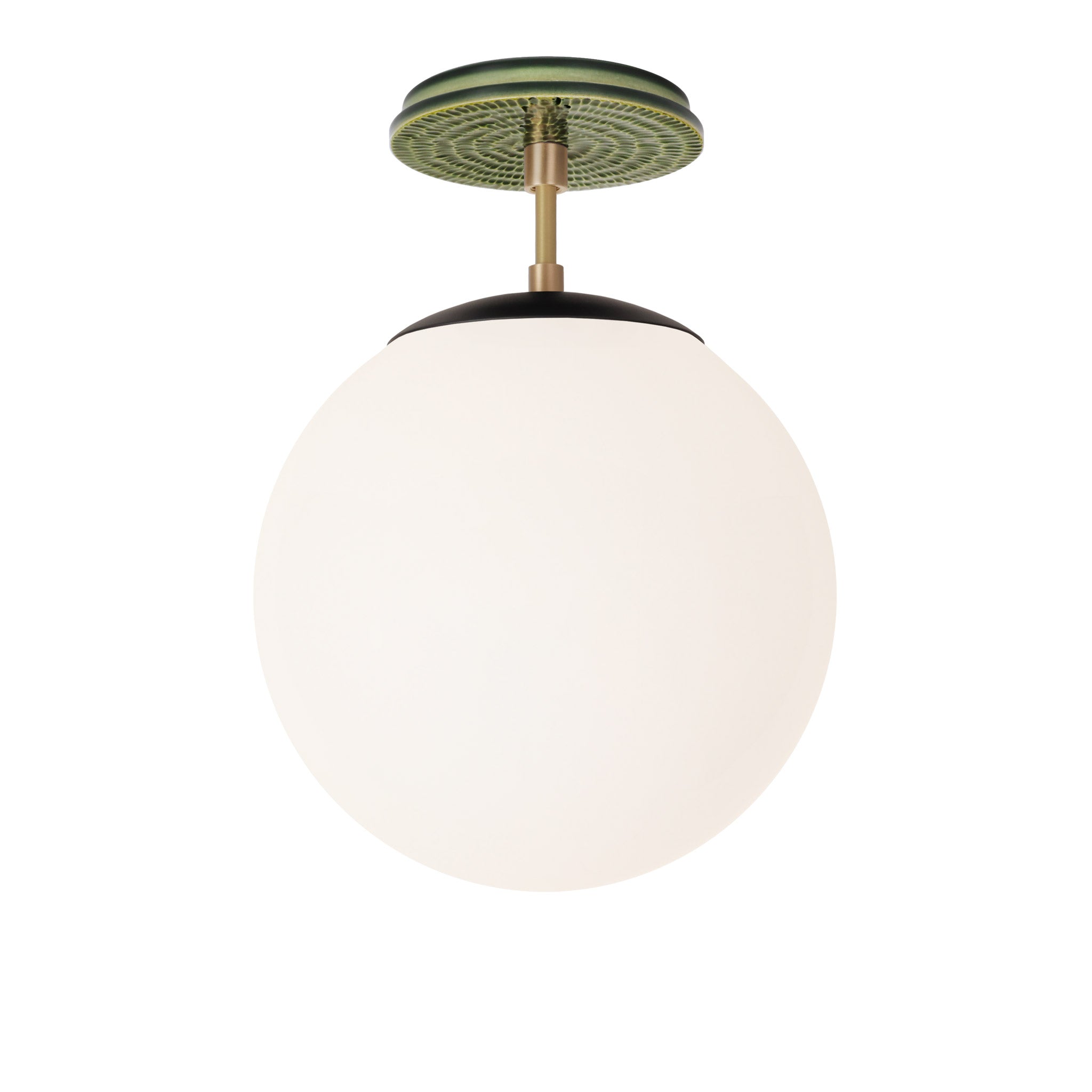 Alto Surface 10” shown in Matte Black with Brass and a Forest Green Sunflower Ceramic Canopy