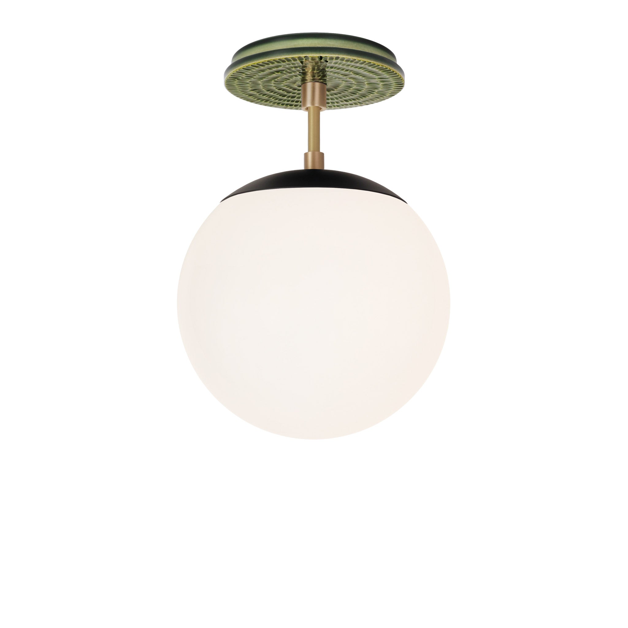 Alto Surface 8" shown in Matte Black with Brass and a Forest Green Sunflower Ceramic Canopy