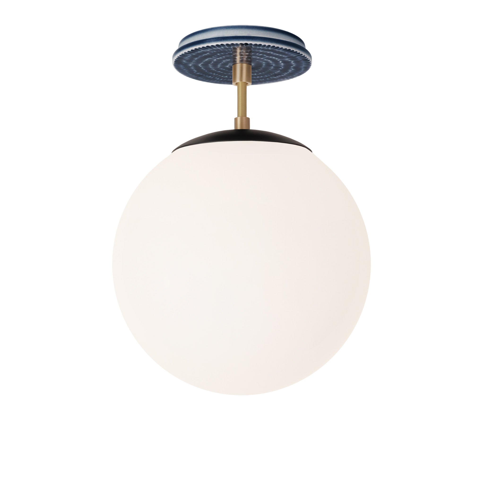 Alto Surface 10” shown in Matte Black with Brass and an Indigo Blue Sunflower Ceramic Canopy