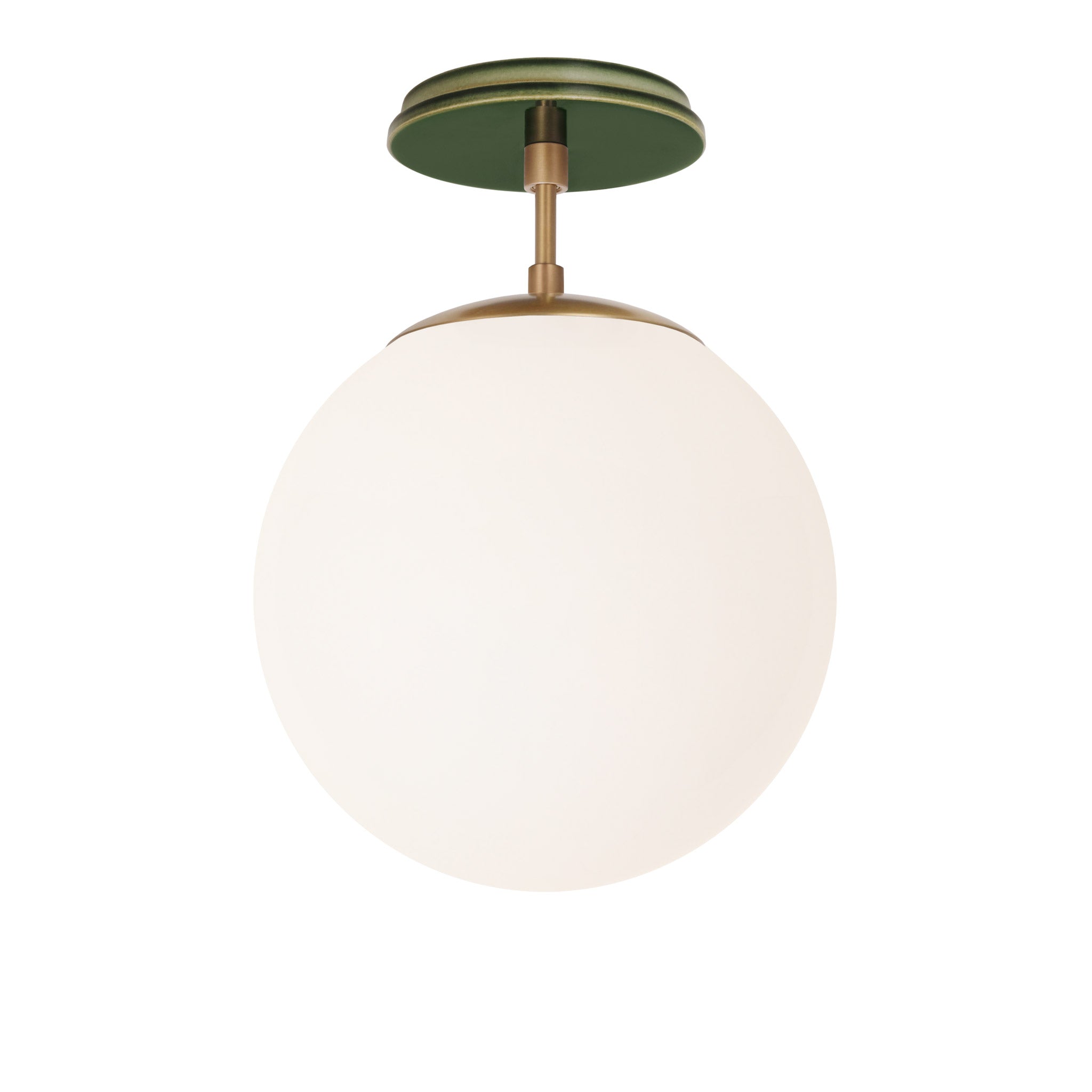 Alto Surface 10” shown in Heirloom Brass with a Forest Green Swift Ceramic Canopy