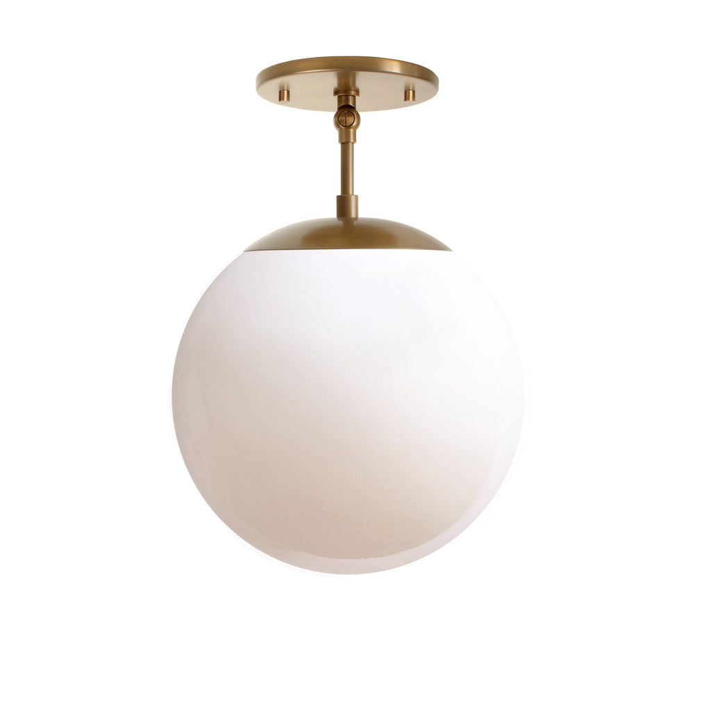 Alto Surface 10" for Vaulted Ceiling shown in Heirloom Brass with an Opal 10" globe