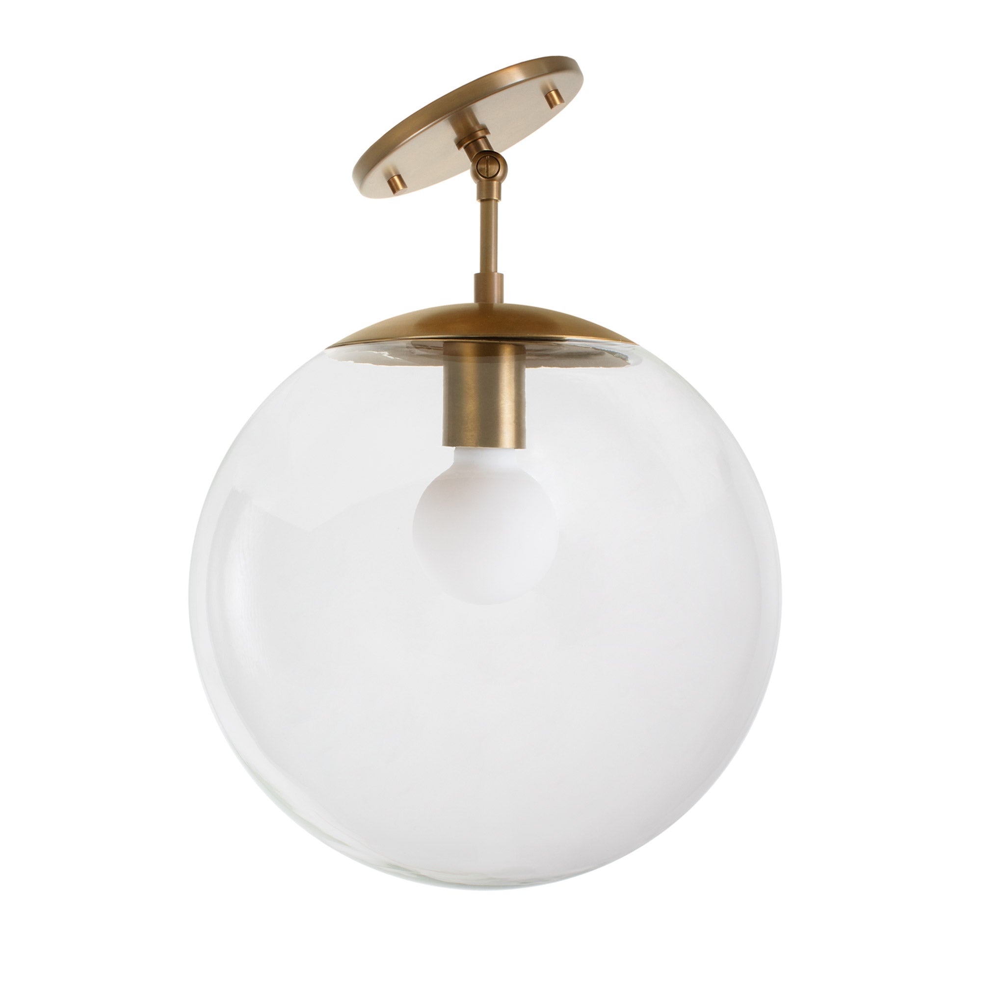 Alto Surface 12" for Vaulted Ceiling shown in Heirloom Brass with a Clear 12" Globe