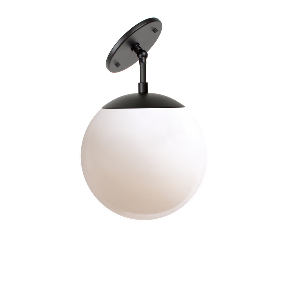 Alto Surface 8" for Vaulted Ceiling shown in Matte Black with an Opal 8" Globe