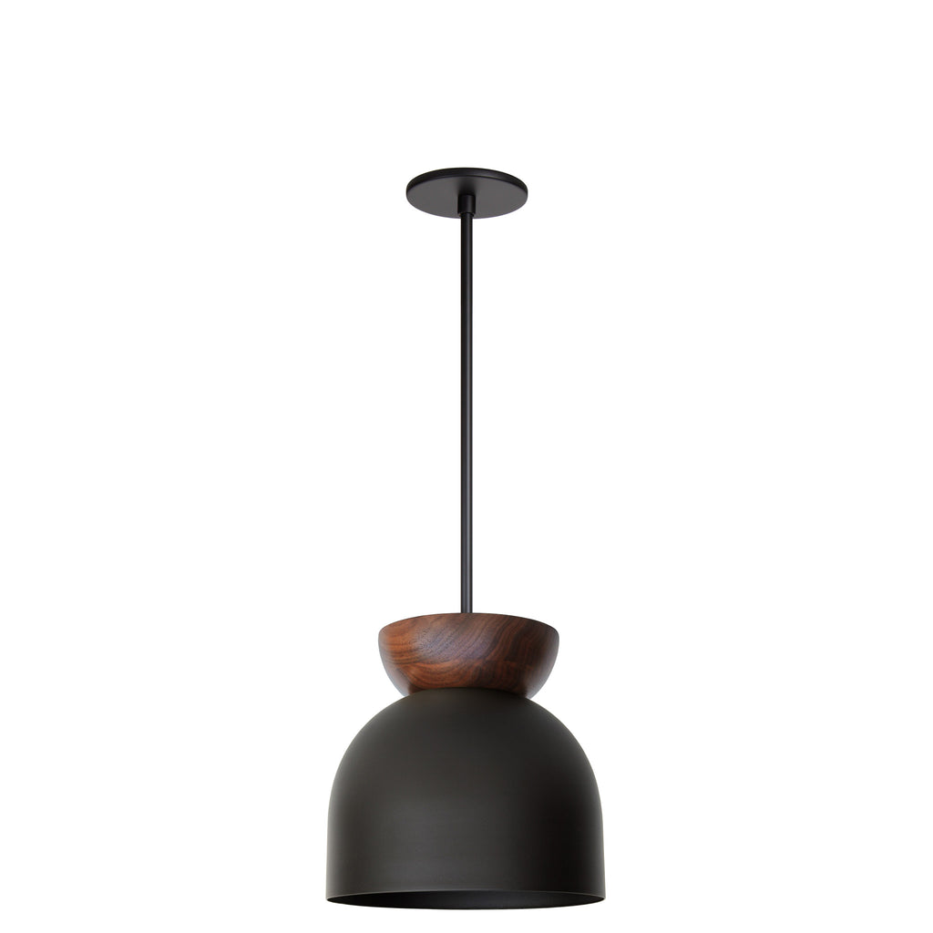 Amélie Luxe Wood 10" Pendant shown in Matte Black with Walnut