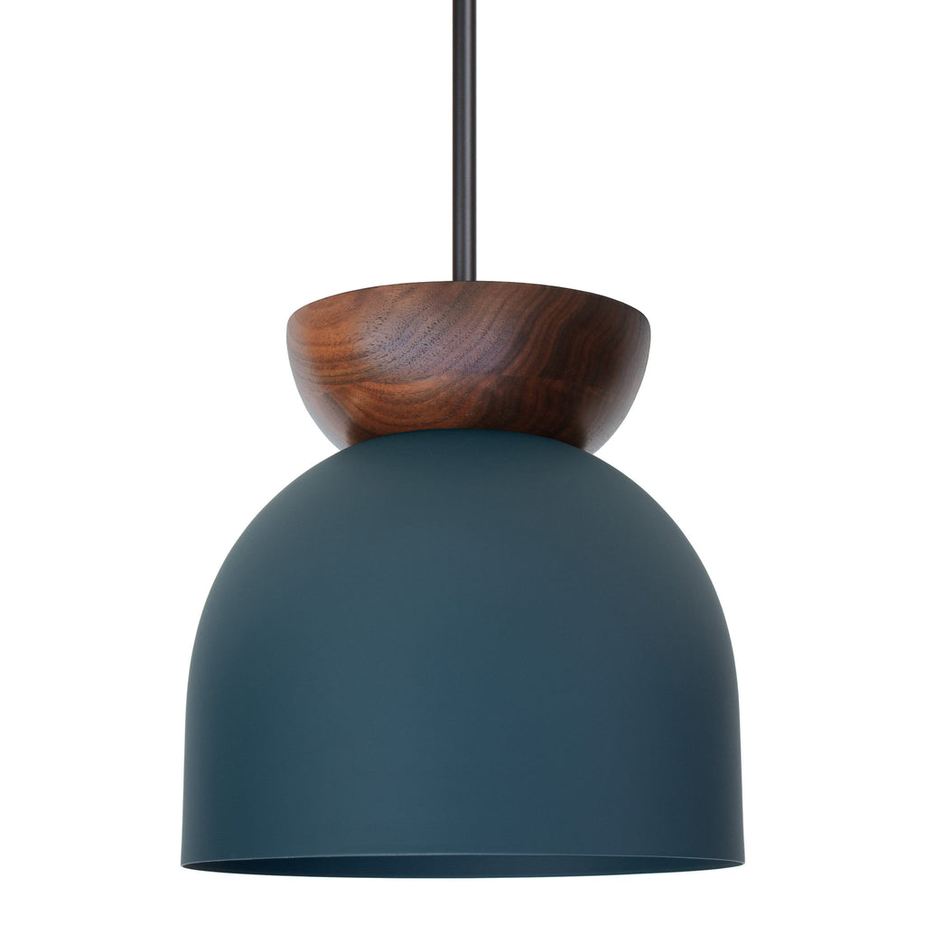 Amélie Luxe Wood 8" Pendant shown in Ocean Blue with Walnut and Matte Black