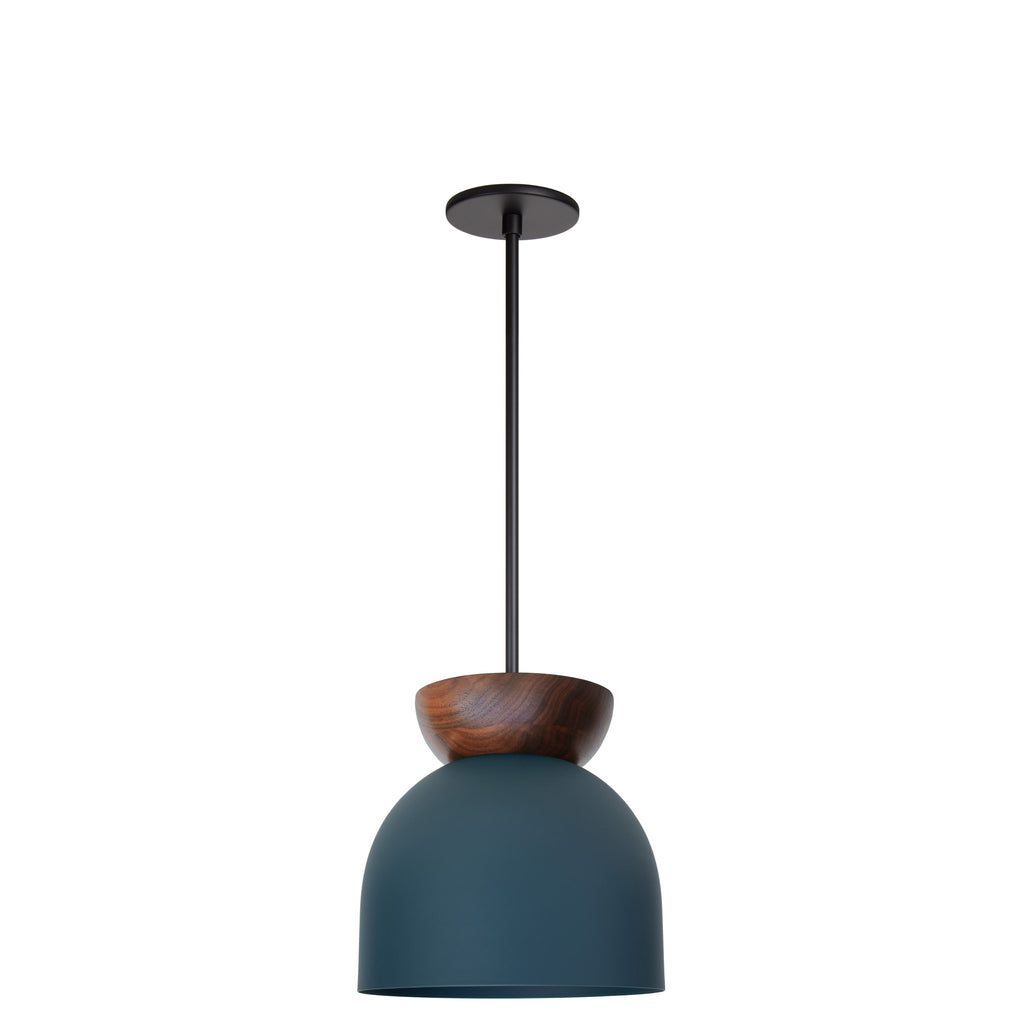 Amélie Luxe Wood 8" Pendant shown in Ocean Blue with Walnut and Matte Black.